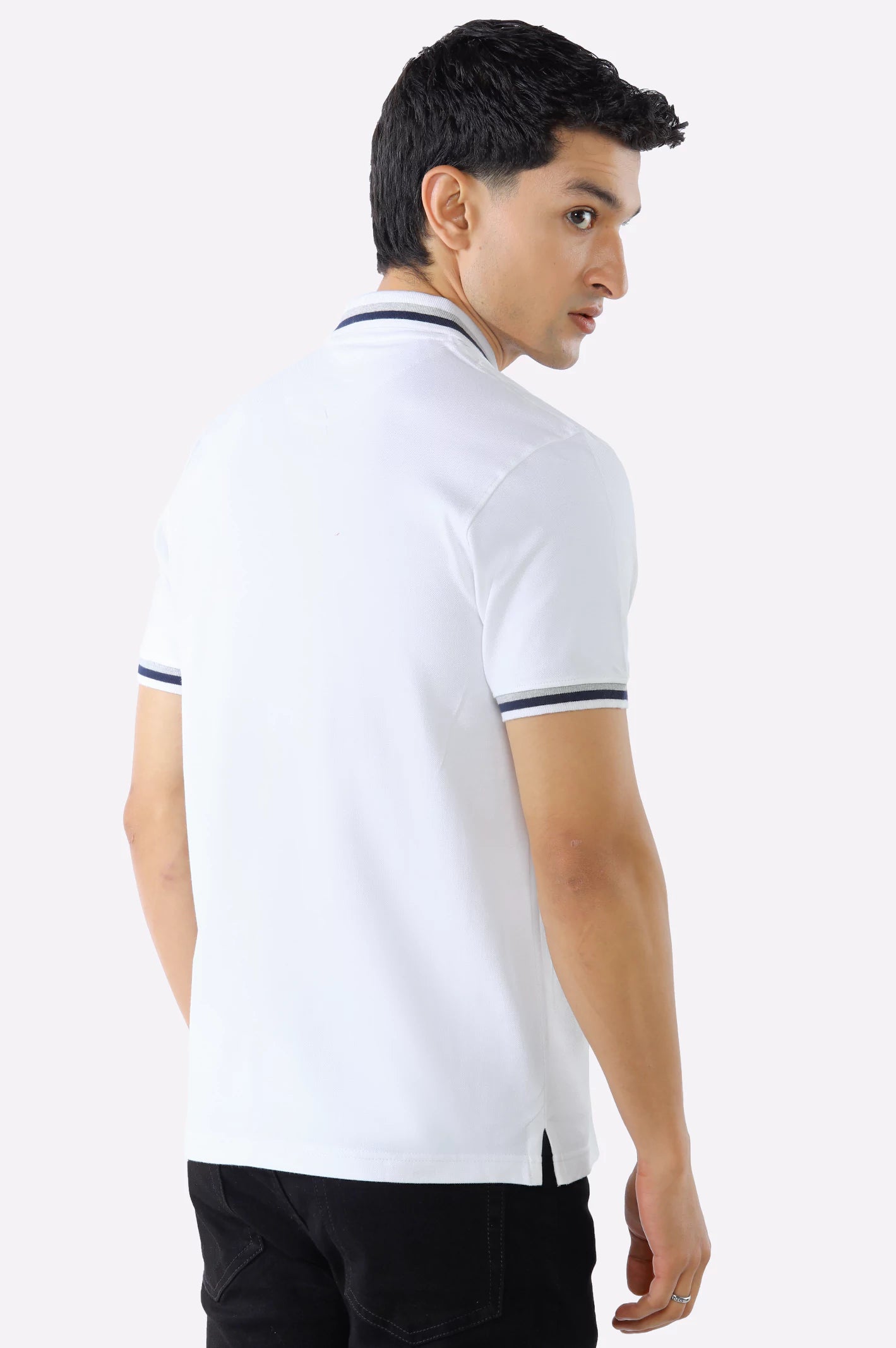 White Solid Collar Lycra Polo - Image 3