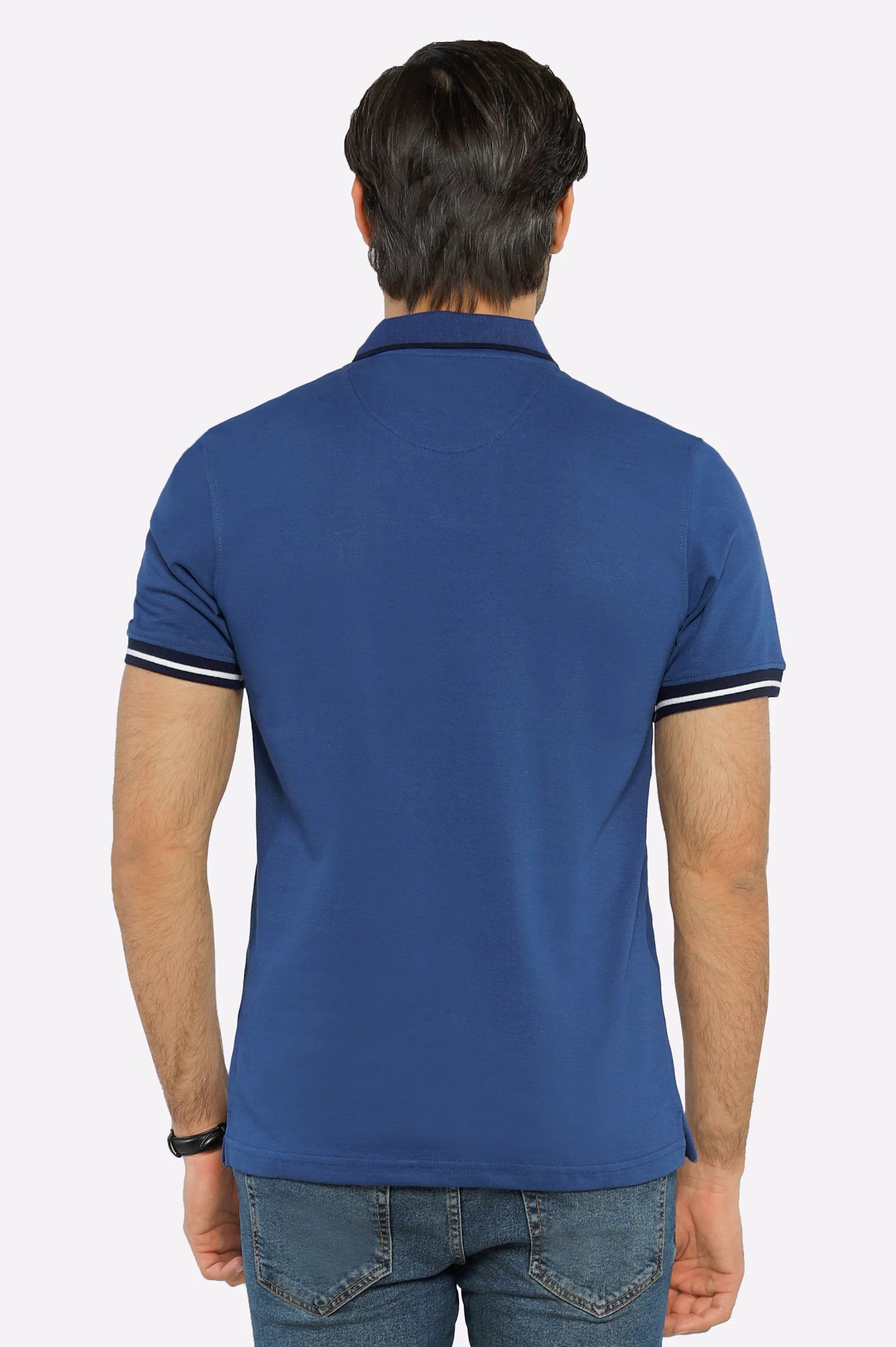 Blue Jacquard Collar Polo - Image 3