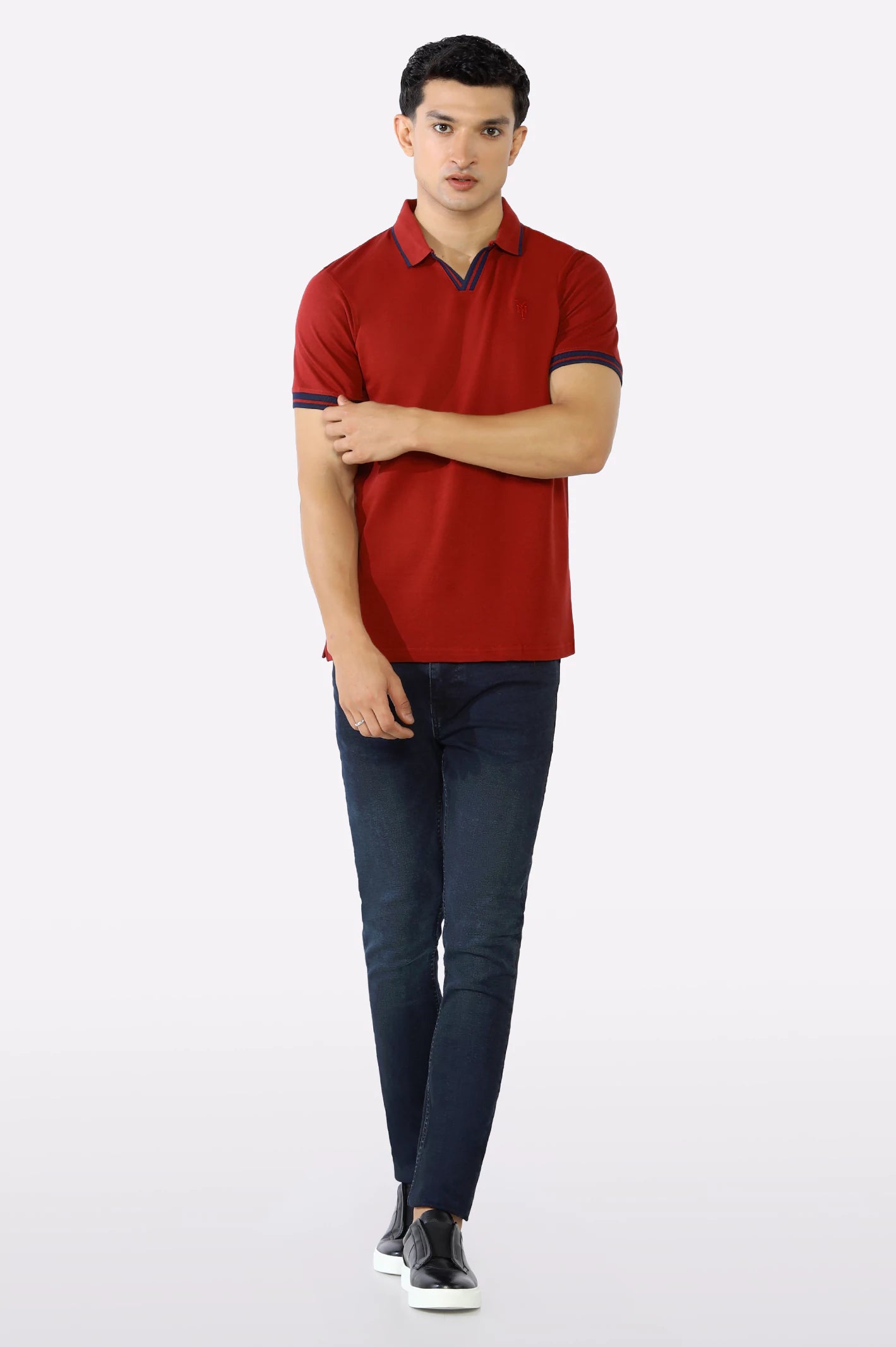 Bargundy Jacquard Collar Polo - Image 2