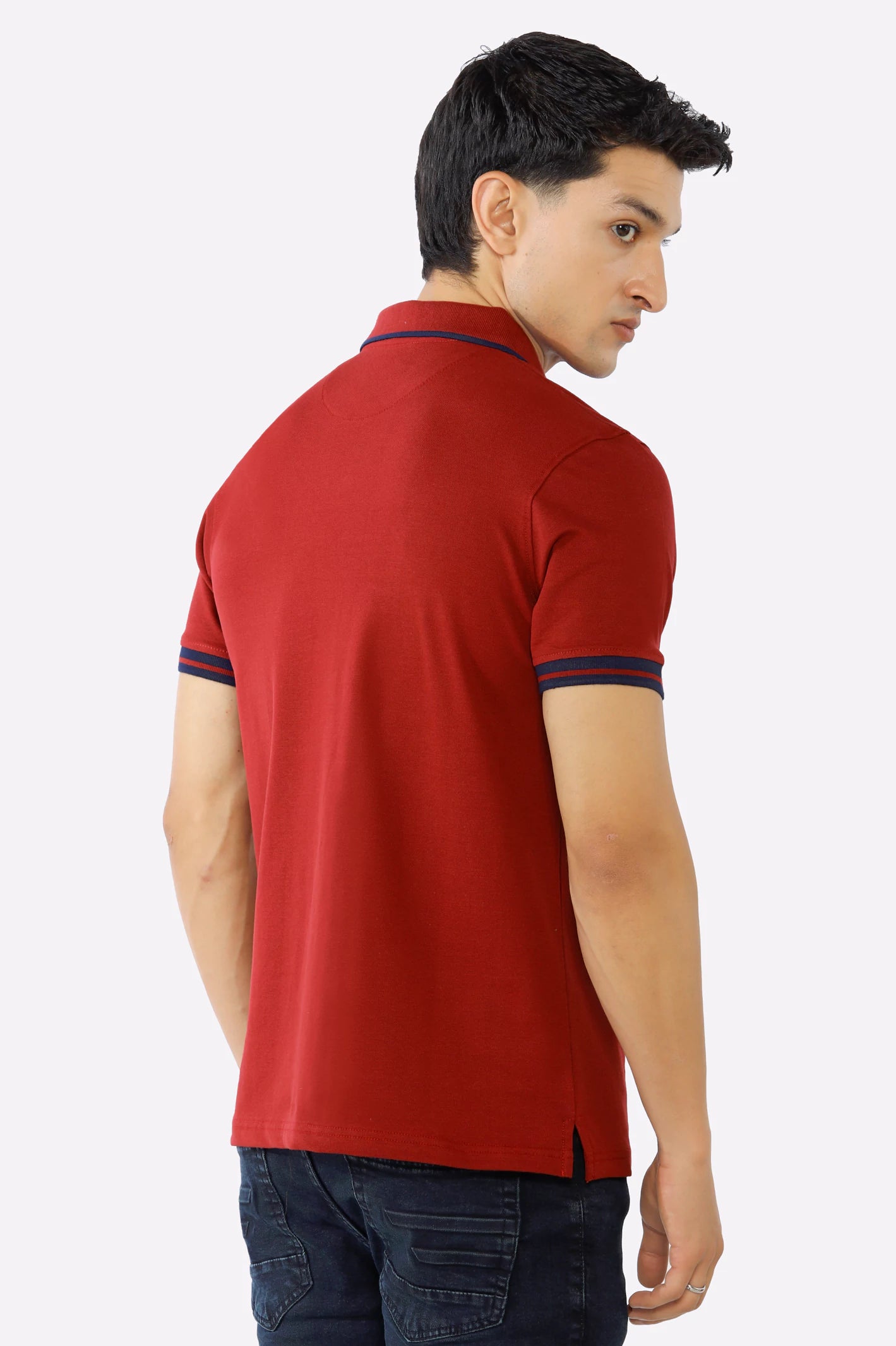 Bargundy Jacquard Collar Polo - Image 3