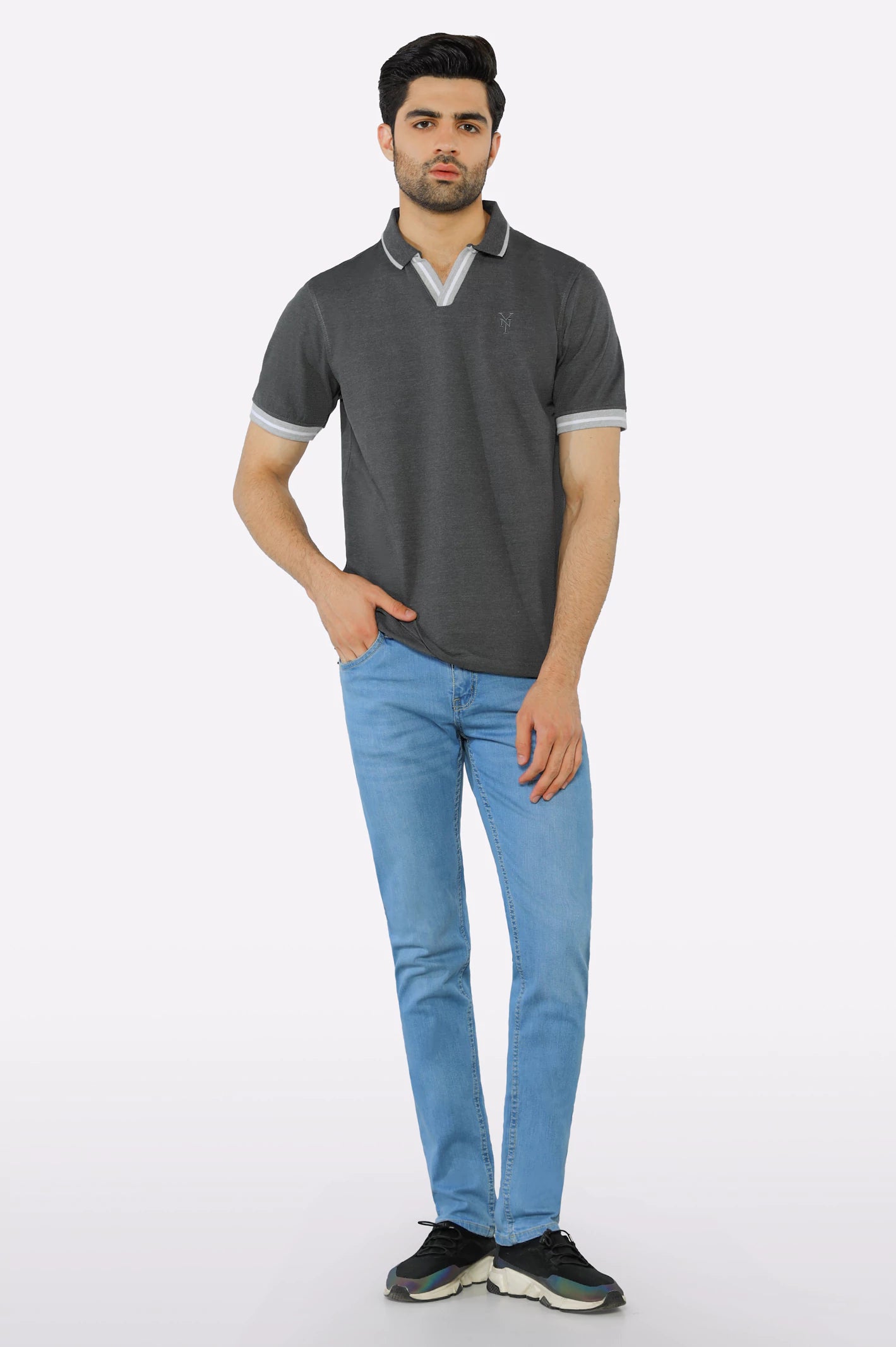 Charcoal Jacquard Collar Polo - Image 2