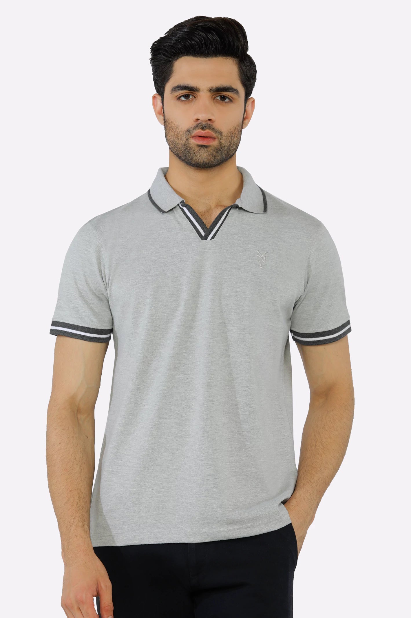 Heather Grey Jacquard Collar Polo