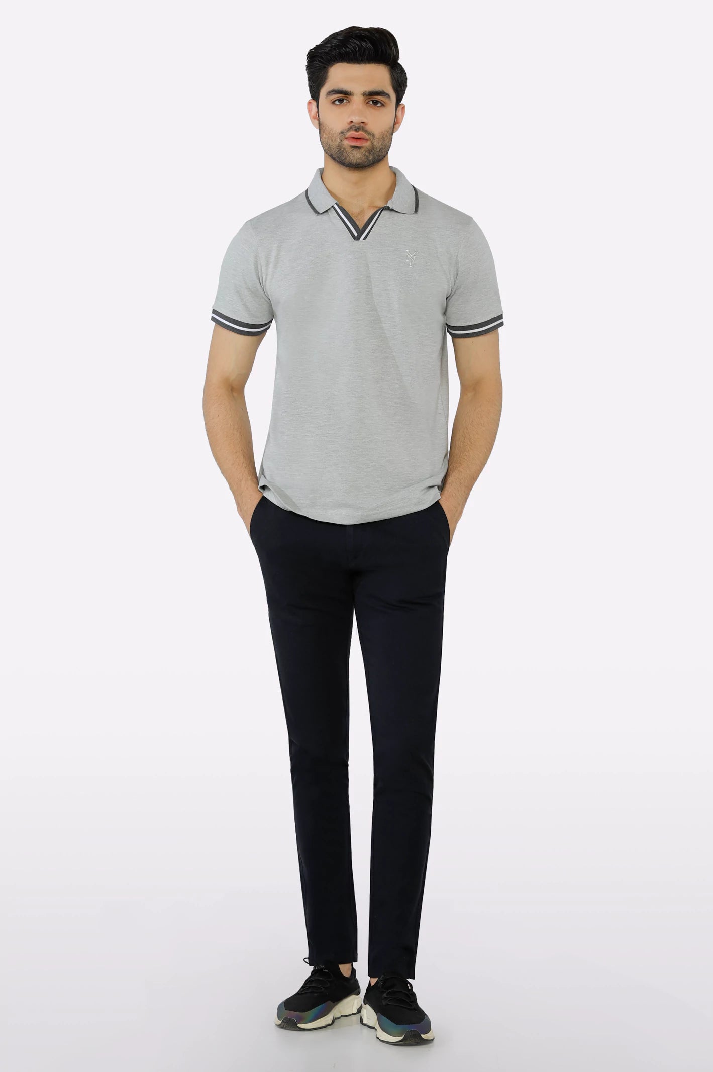 Heather Grey Jacquard Collar Polo - Image 2