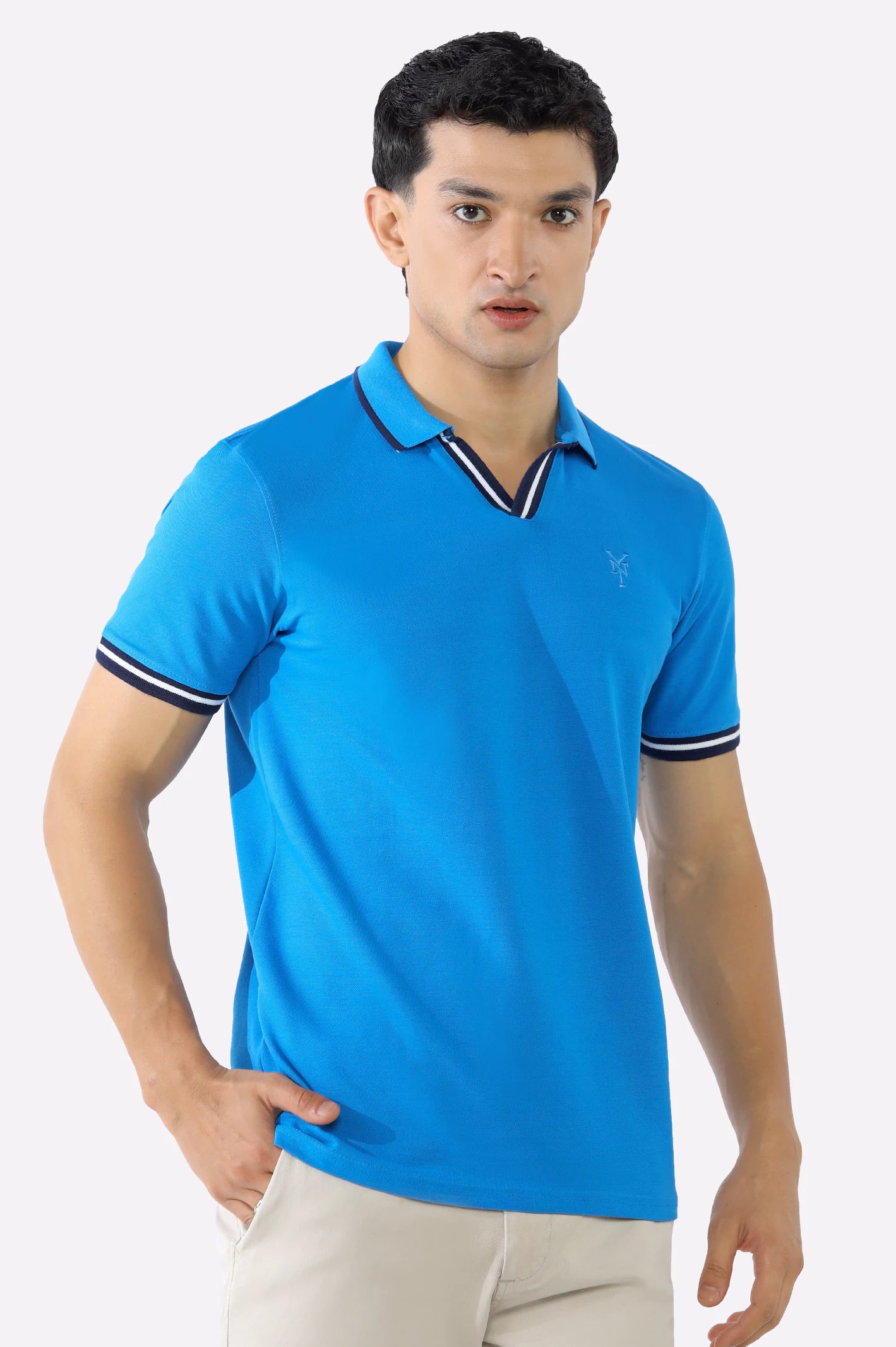 Royal Blue Jacquard Collar Polo