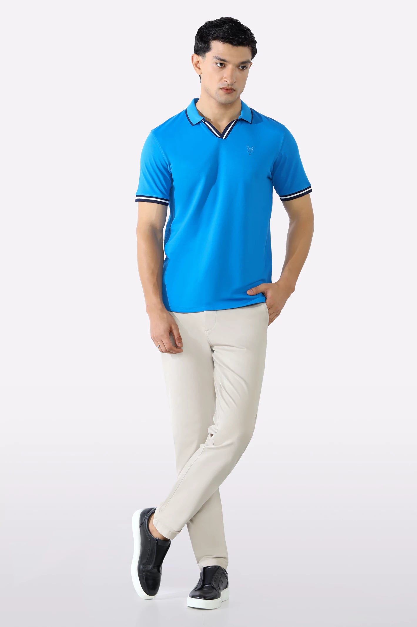 Royal Blue Jacquard Collar Polo - Image 2