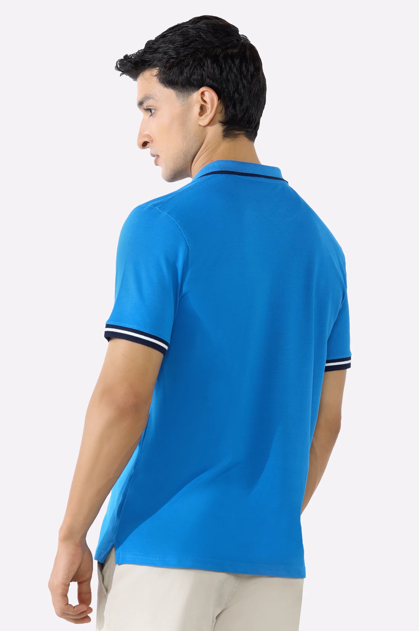 Royal Blue Jacquard Collar Polo - Image 3
