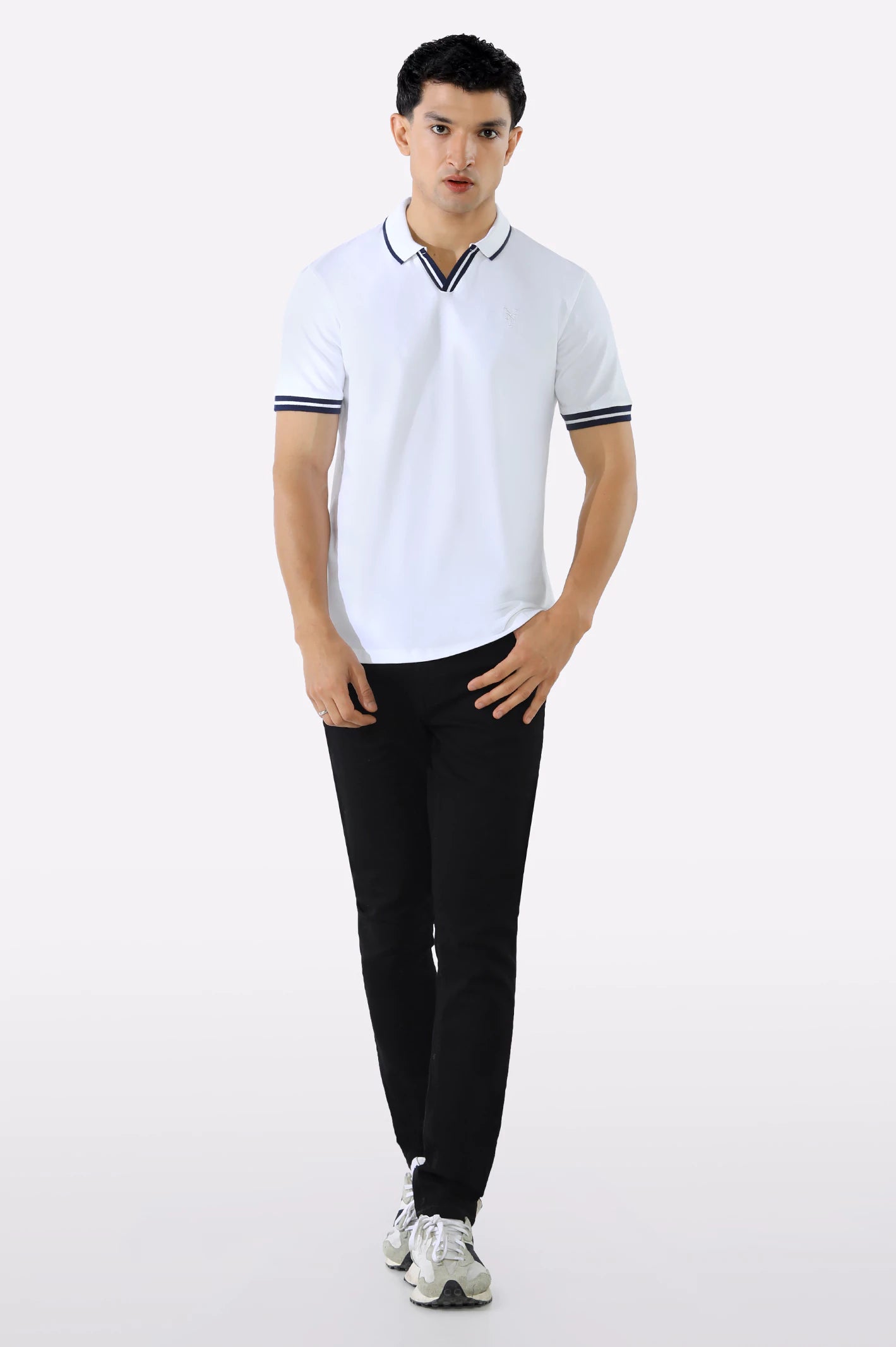 White Jacquard Collar Polo - Image 2