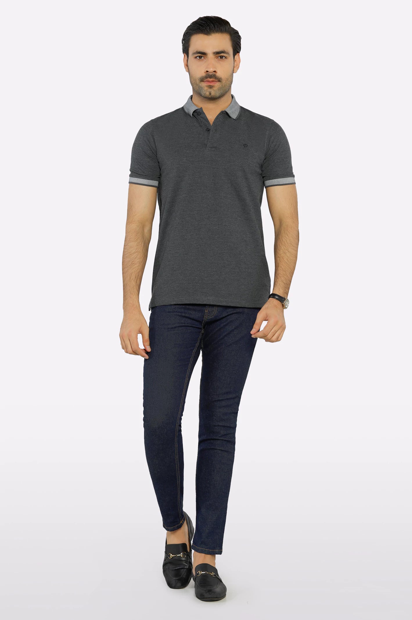 Blue Jacquard Collar Polo - Image 2