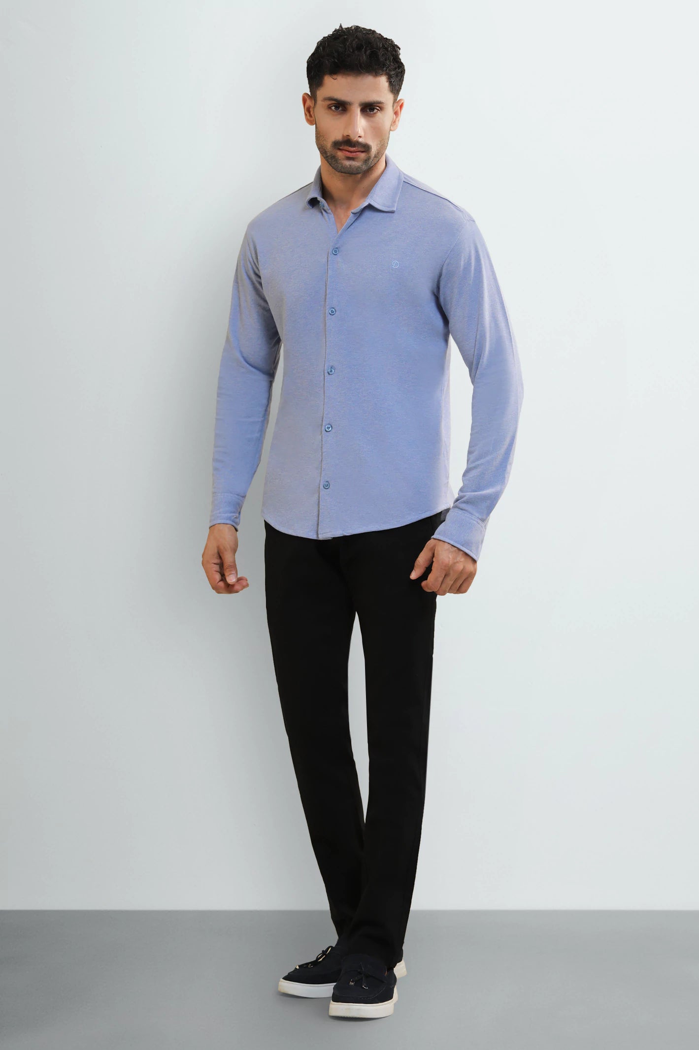 Light Blue Knitted Casual Shirt - Image 2