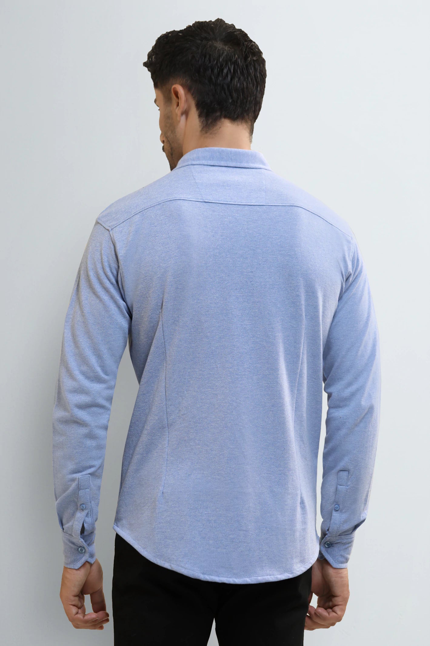 Light Blue Knitted Casual Shirt - Image 3