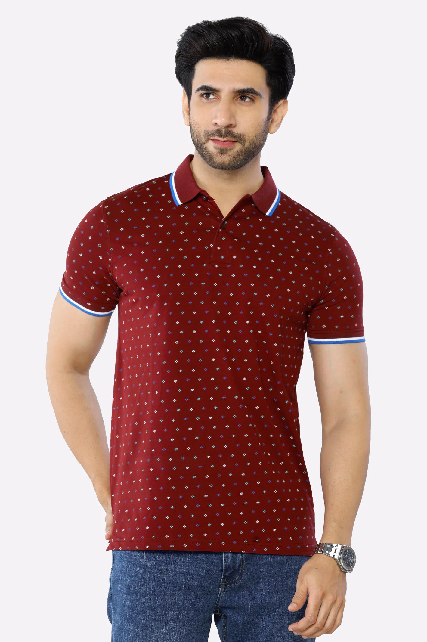 Burgundy Printed Polo