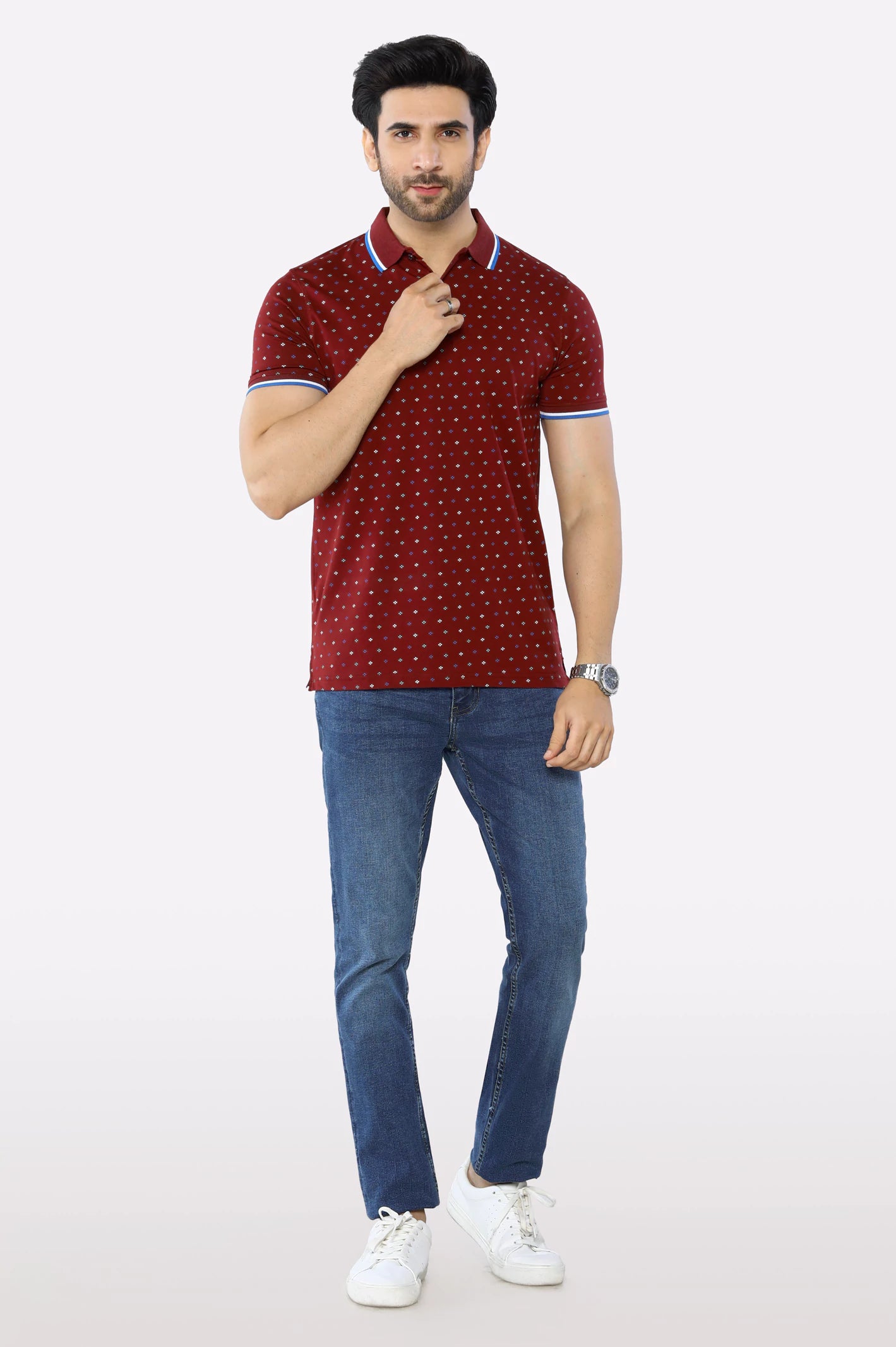Burgundy Printed Polo - Image 2