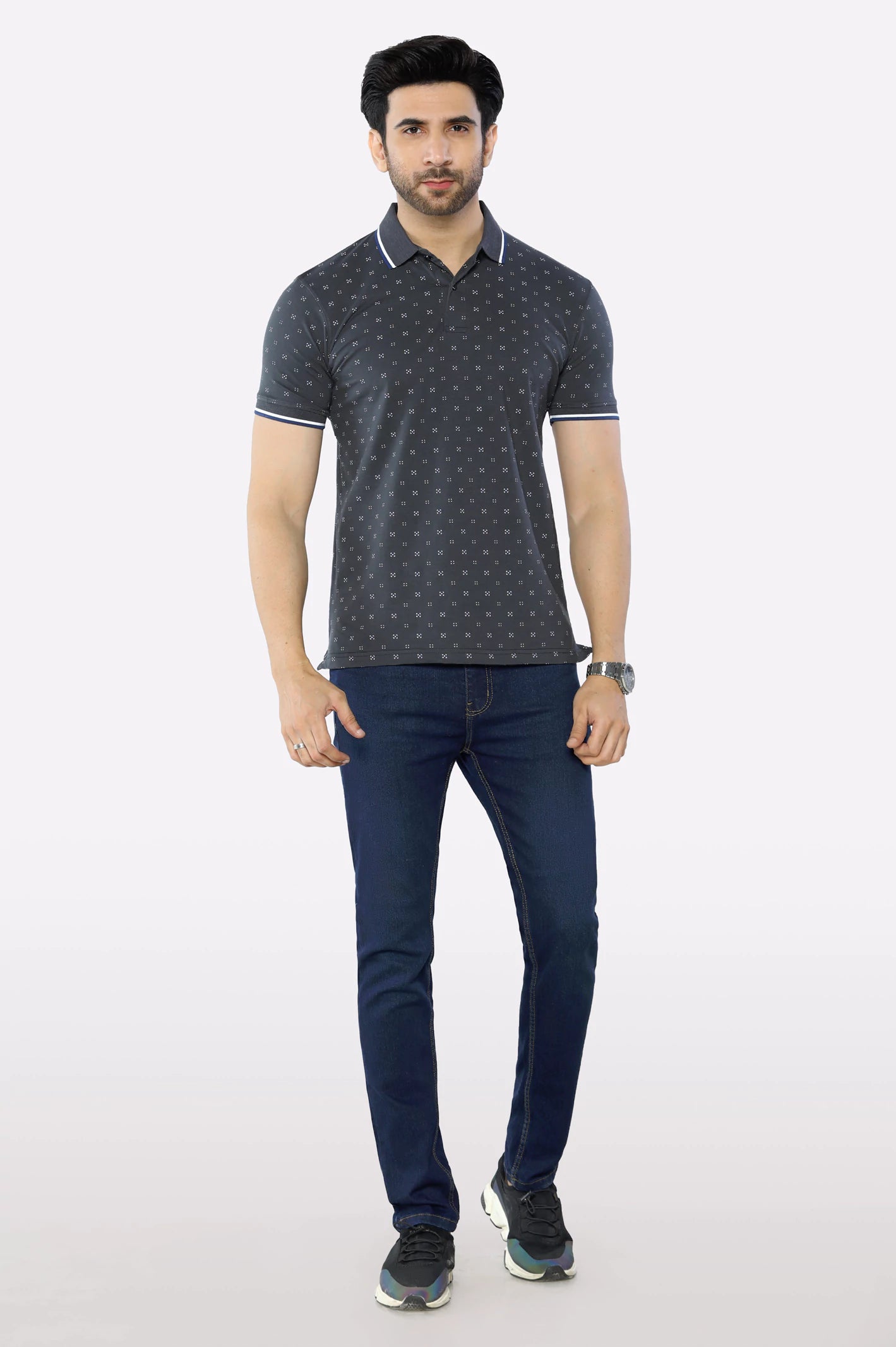 Charcoal Printed Polo - Image 2