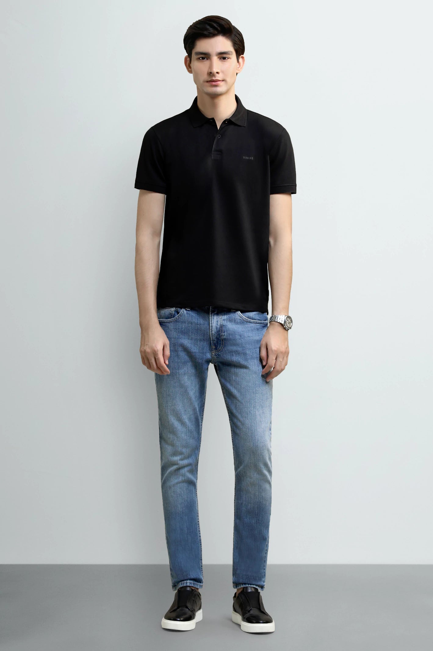 Black Solid Collar Polo - Image 2