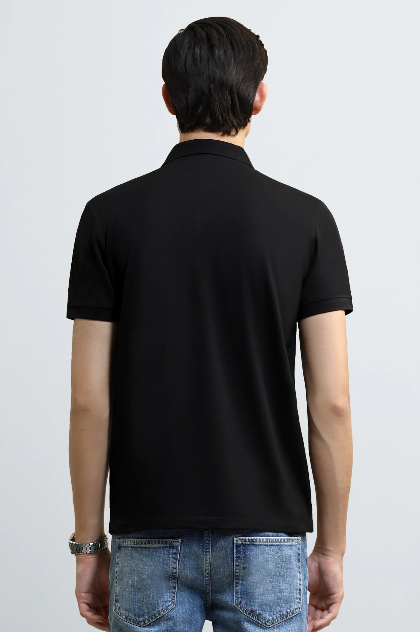 Black Solid Collar Polo - Image 3