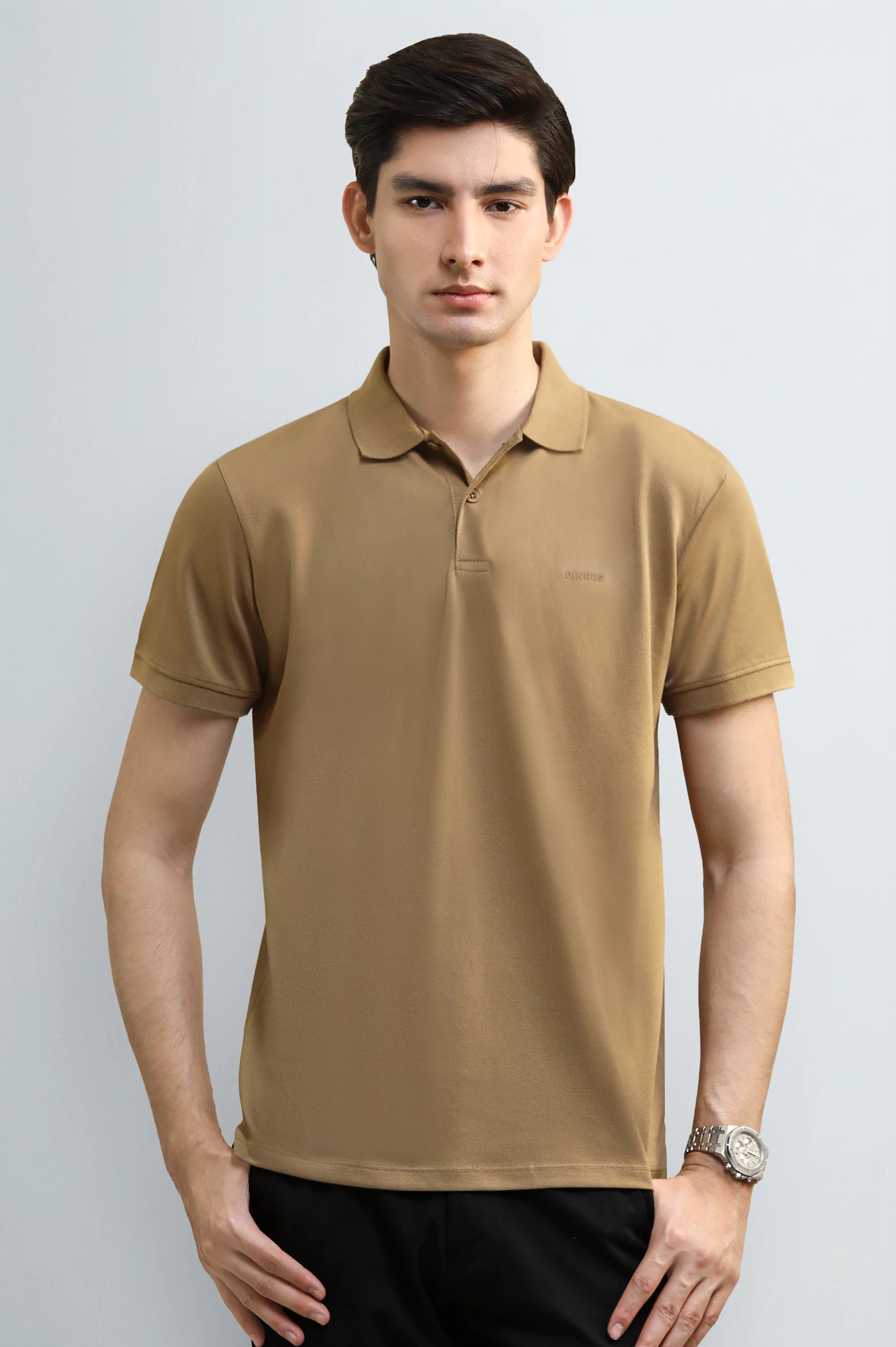 Brown Solid Collar Polo