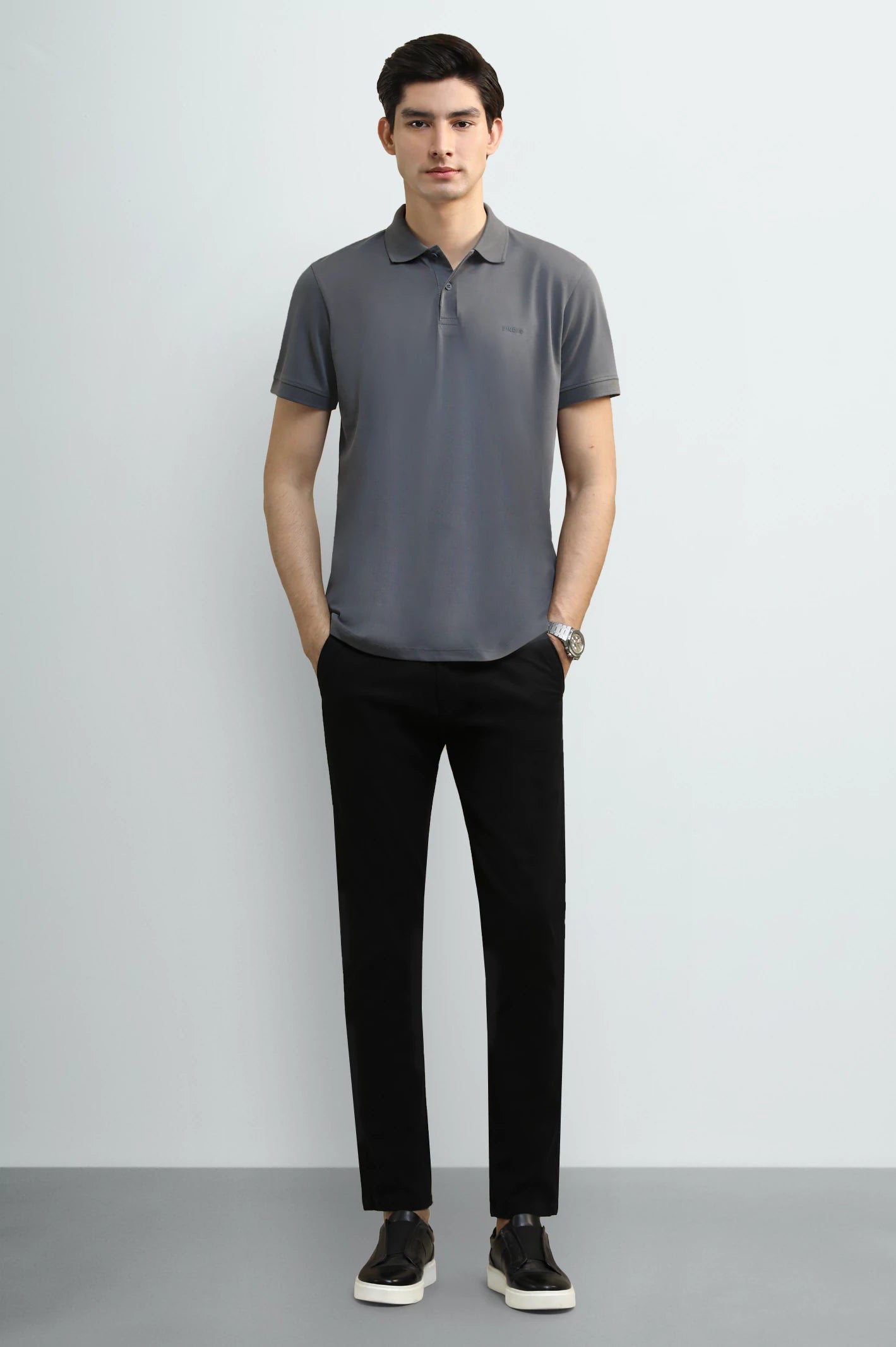 Charcoal Solid Collar Polo - Image 2