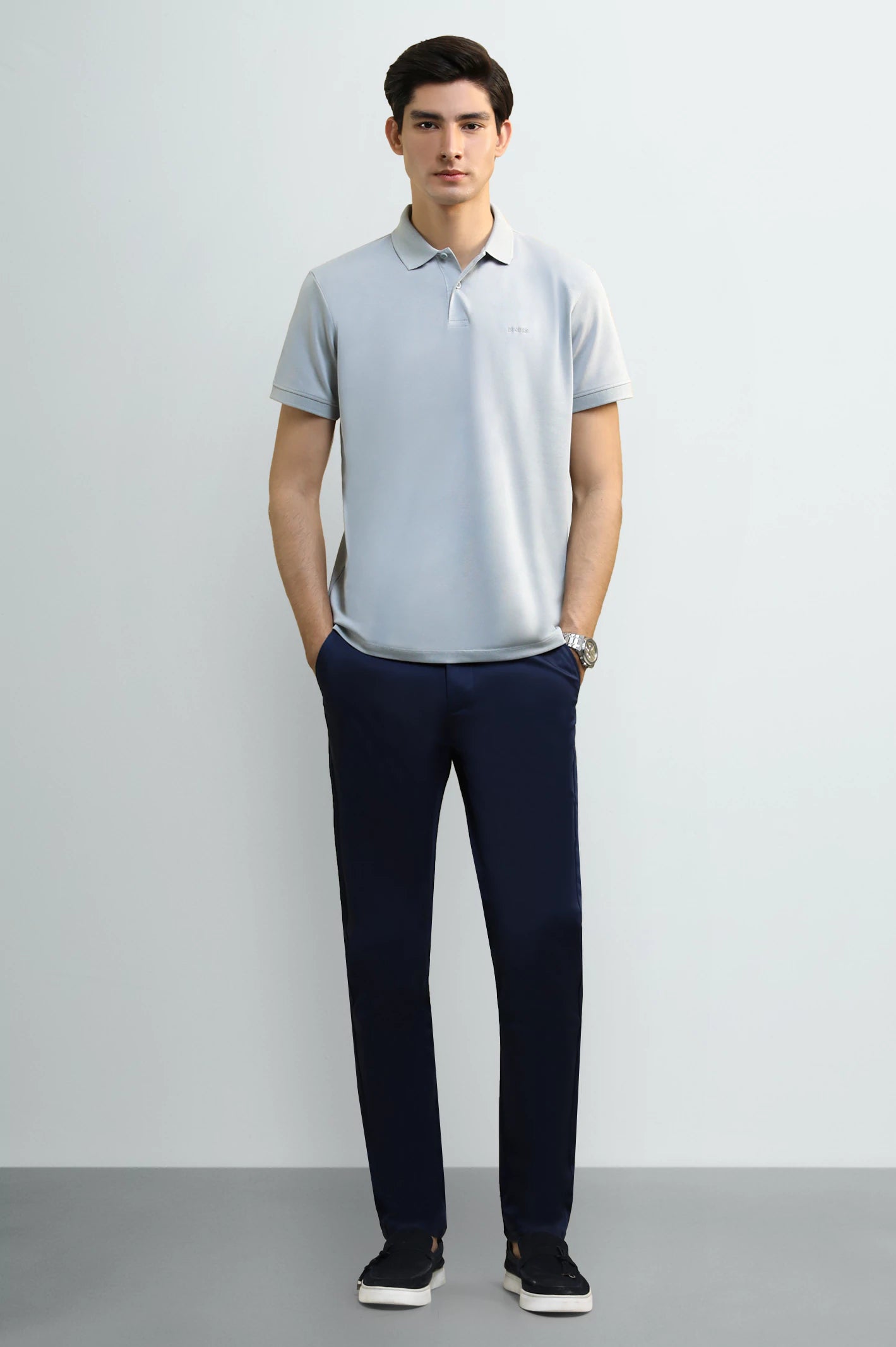 Light Grey Solid Collar Polo - Image 2