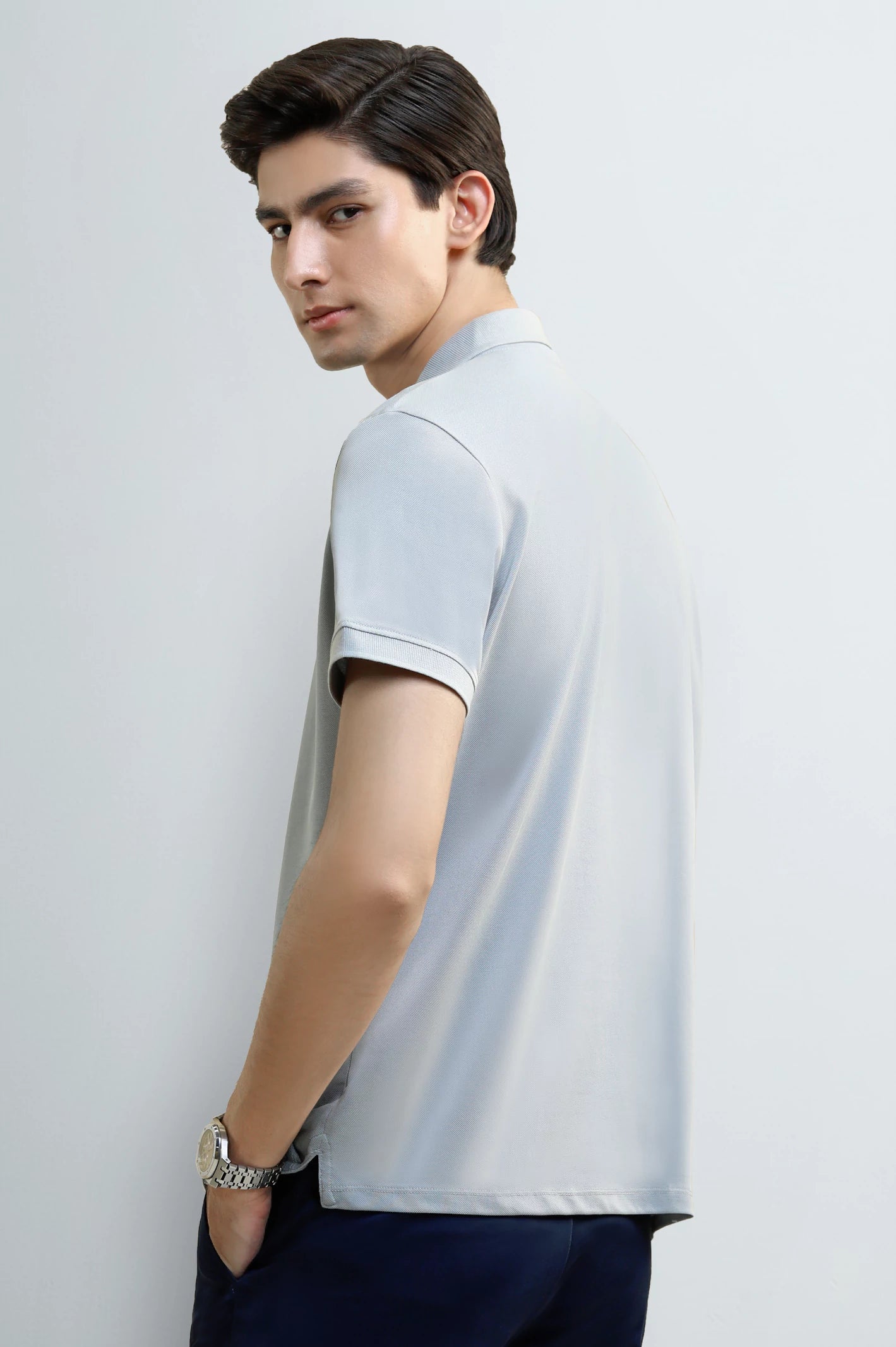 Light Grey Solid Collar Polo - Image 3