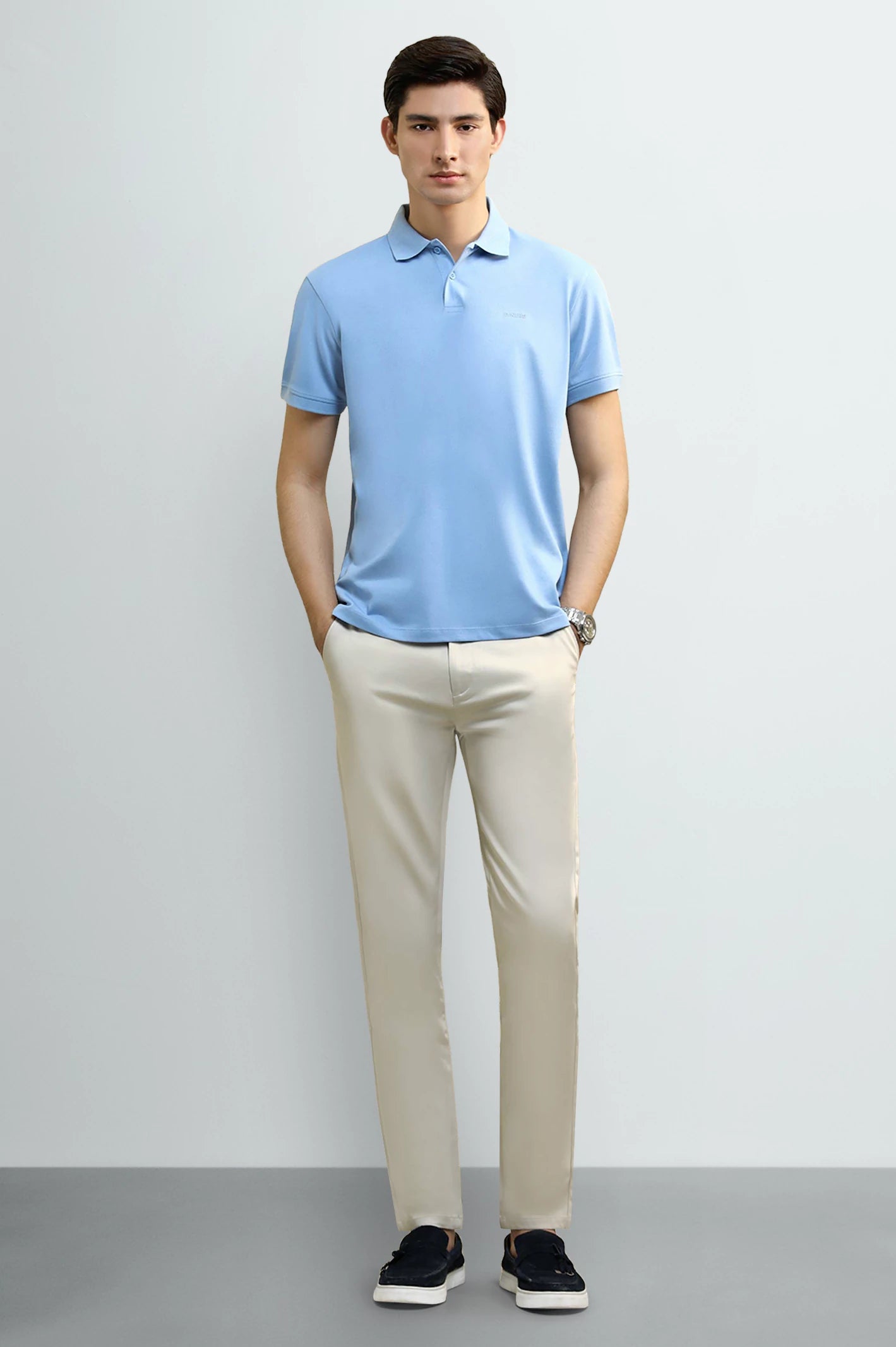 Sky Blue Solid Collar Polo - Image 2