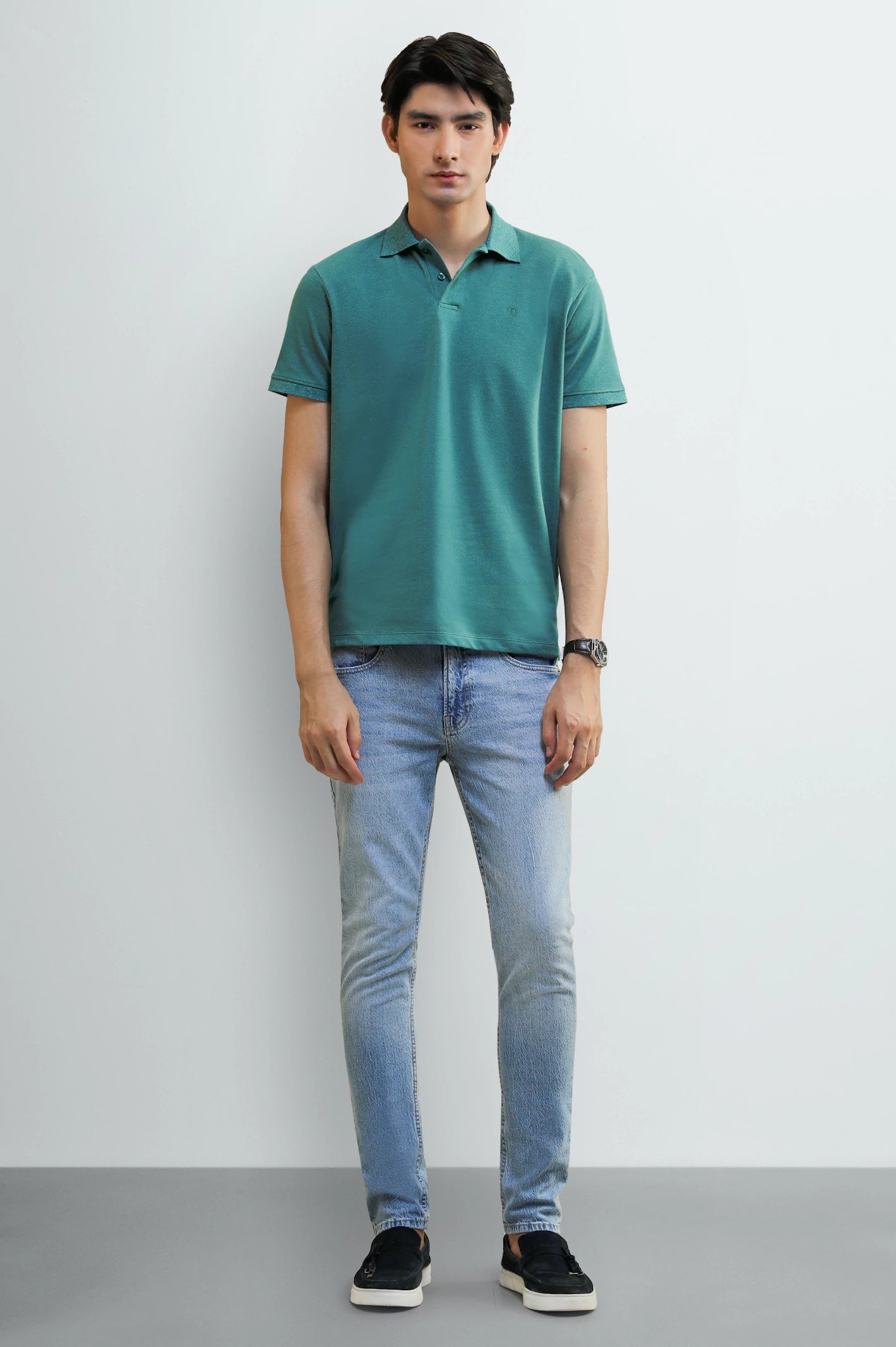 Green Solid Collar Polo - Image 2