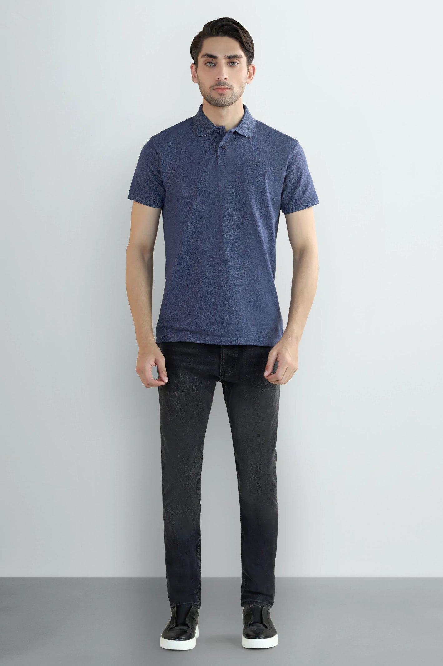 Navy Blue Solid Collar Polo - Image 2