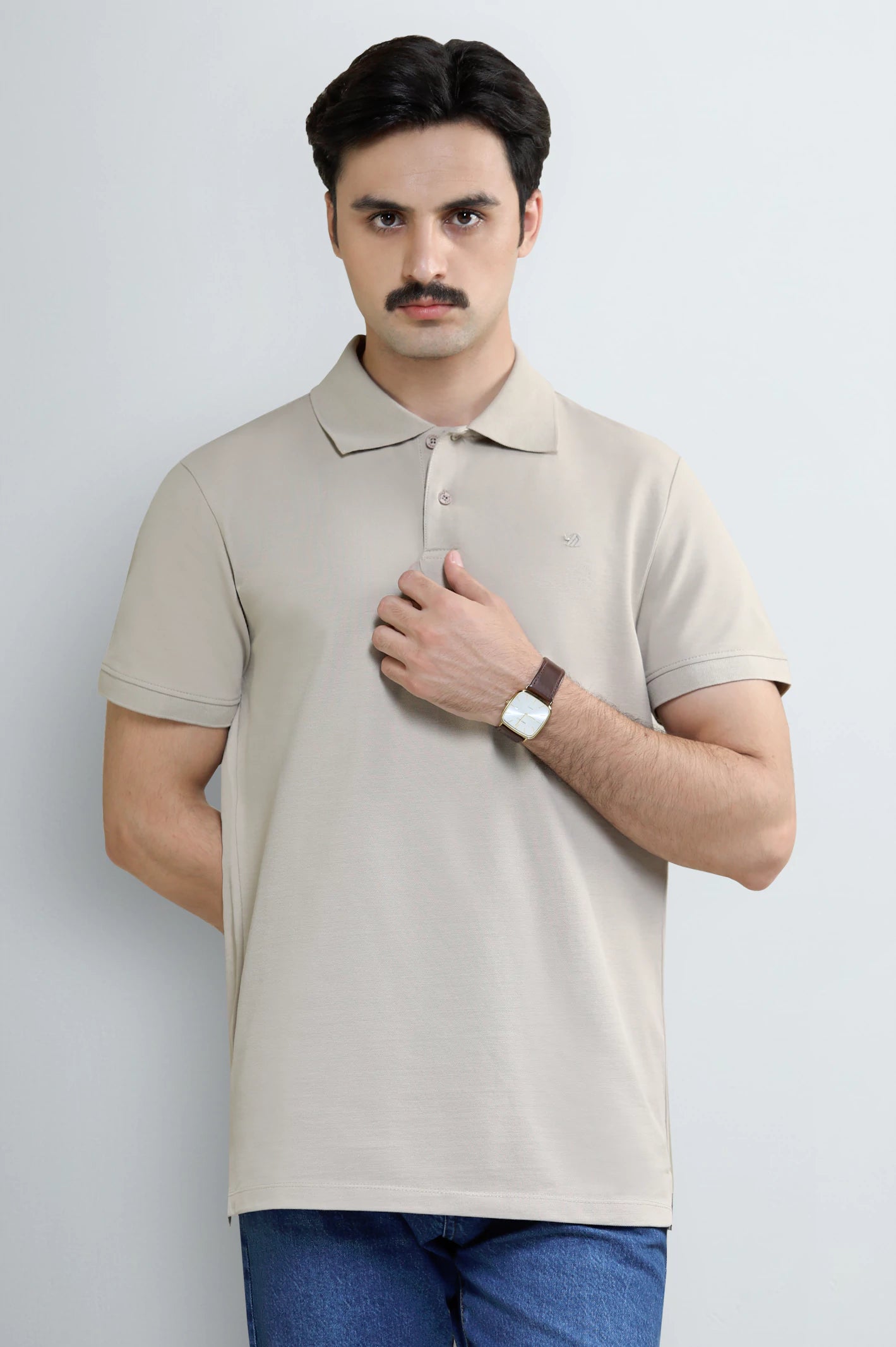 Beige Tipping Collar Polo