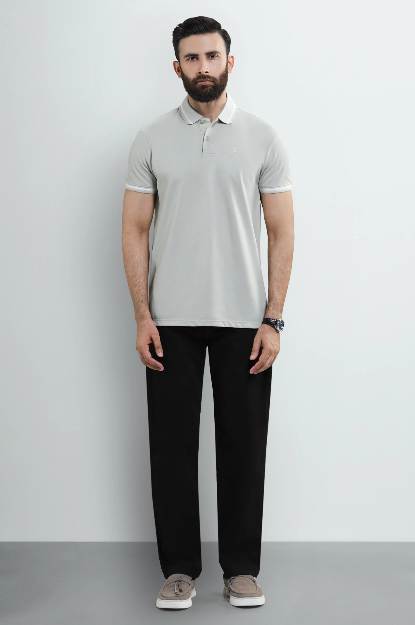 Grey Solid Collar Polo - Image 2