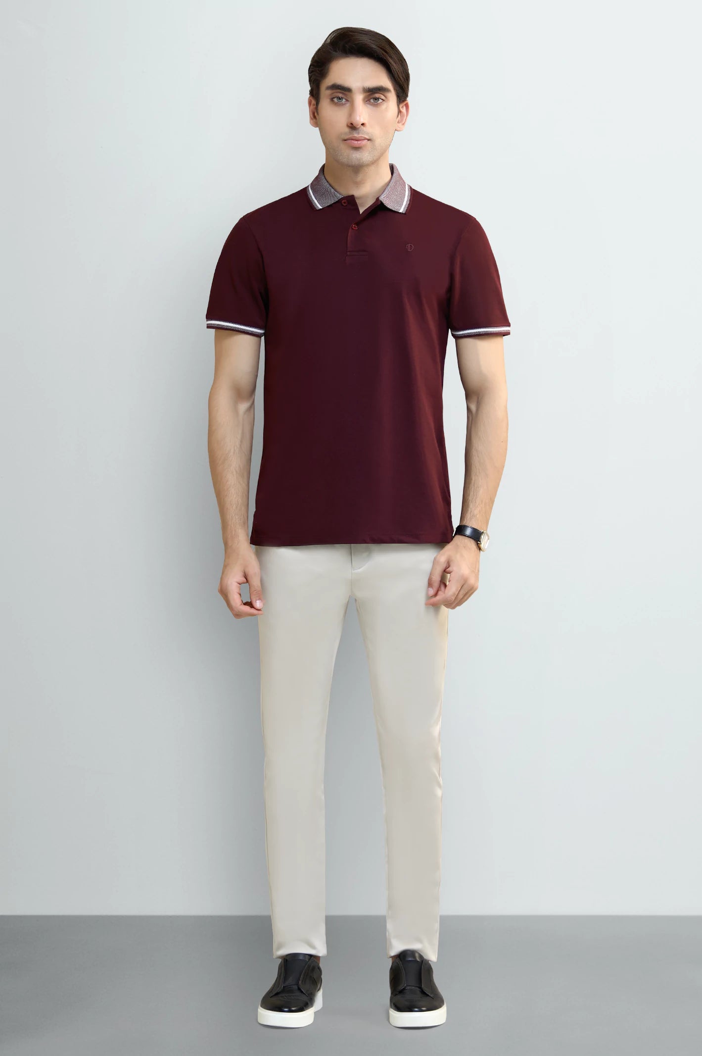 Maroon Tipping Collar Polo - Image 2