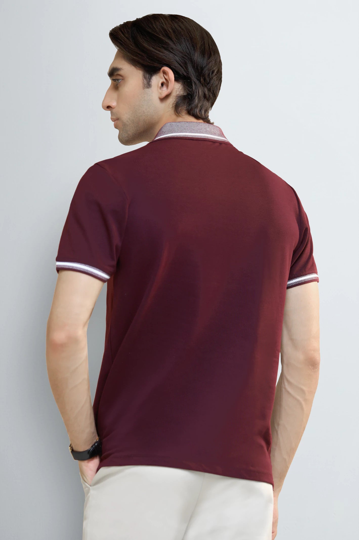 Maroon Tipping Collar Polo - Image 3