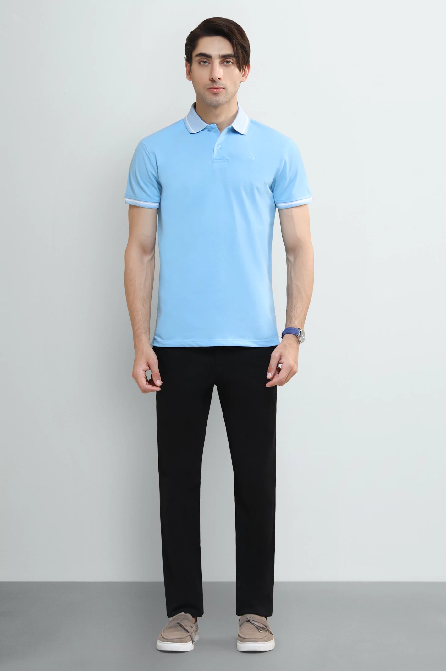Sky Blue Tipping Collar Polo - Image 2