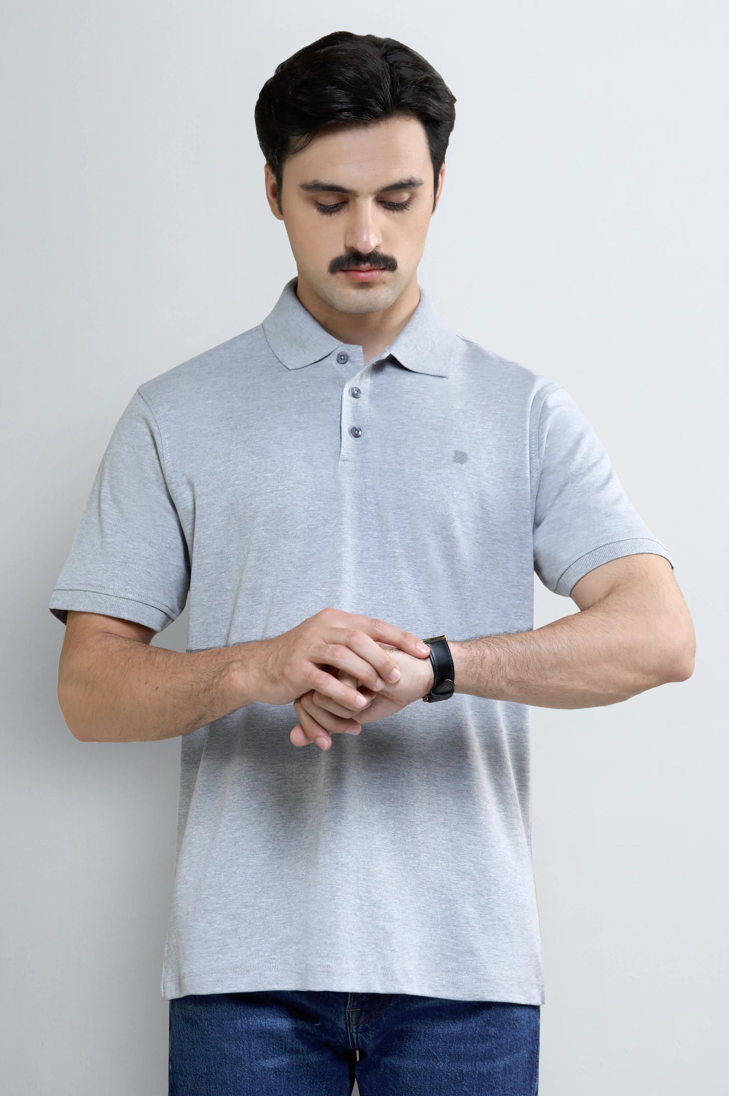 Heather Grey Tipping Collar Polo