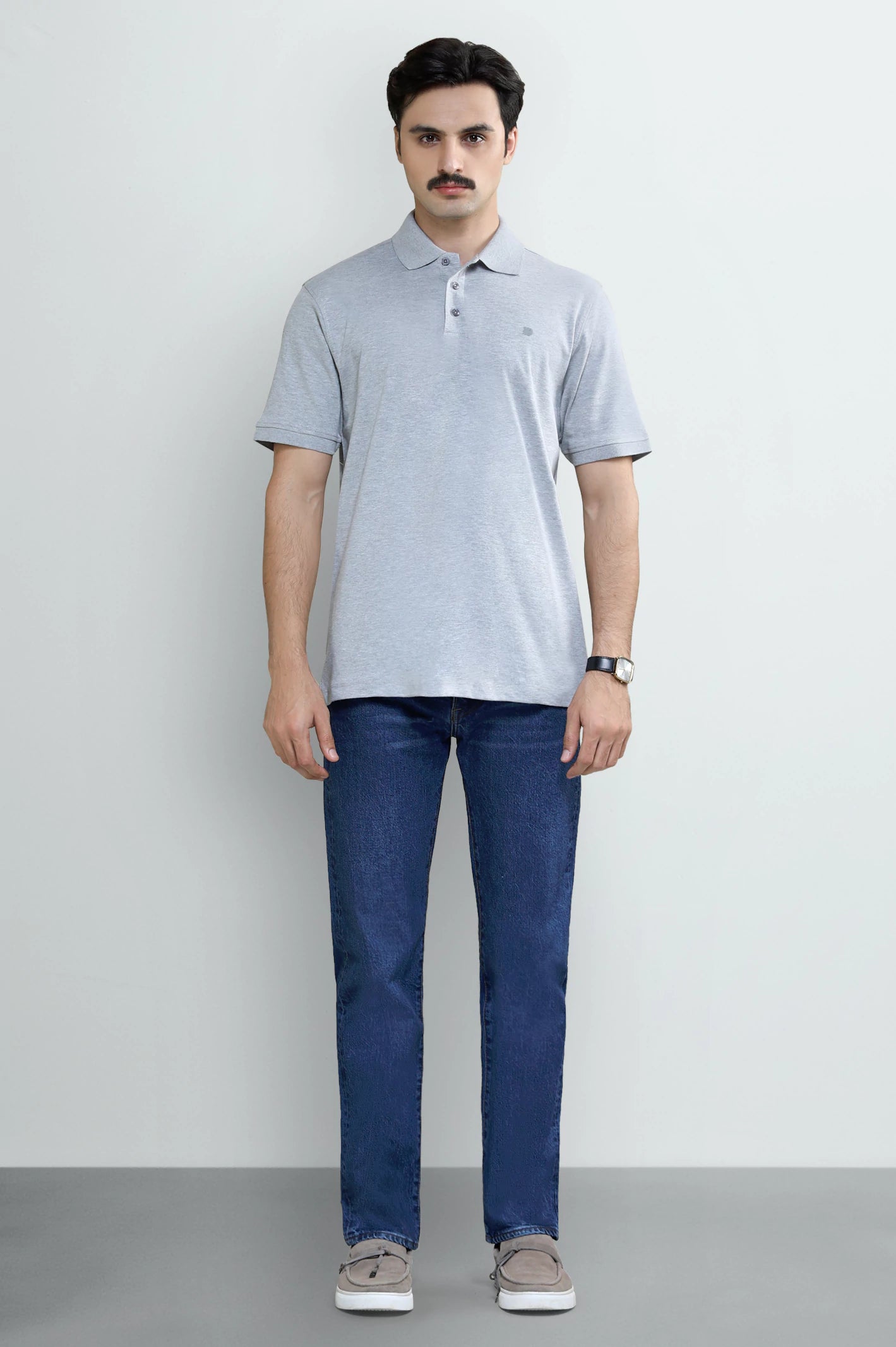 Heather Grey Tipping Collar Polo - Image 2