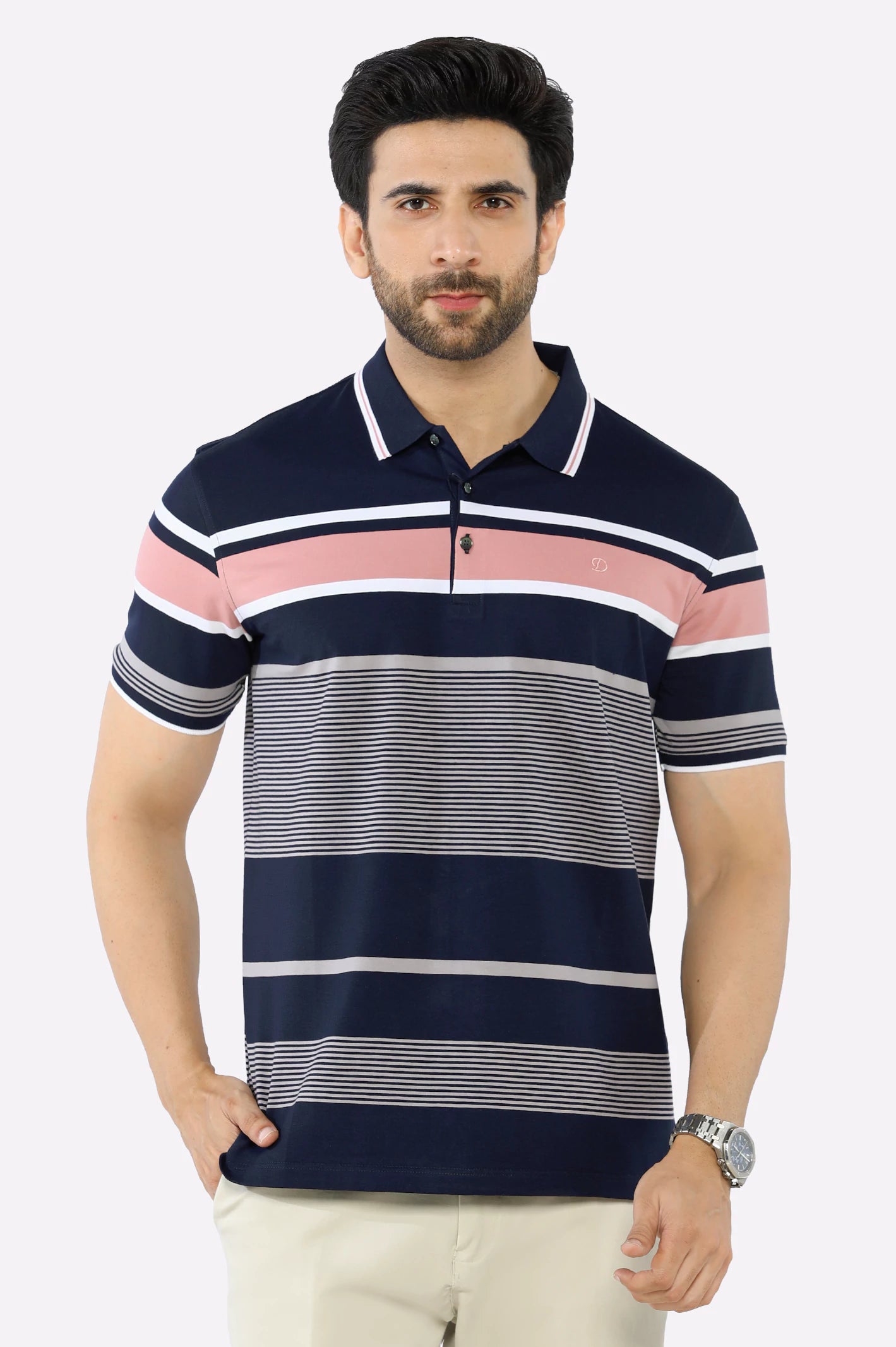 Navy Blue Yarn Dyed Polo