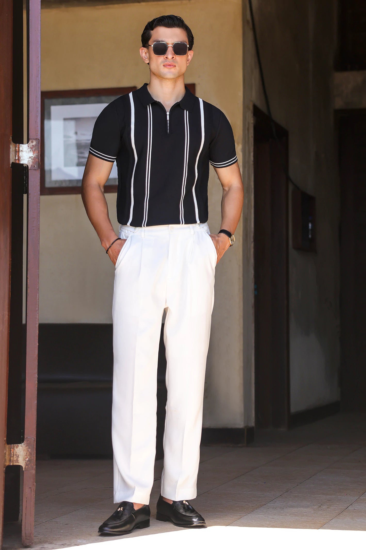 Black Flat Knit Polo - Image 2
