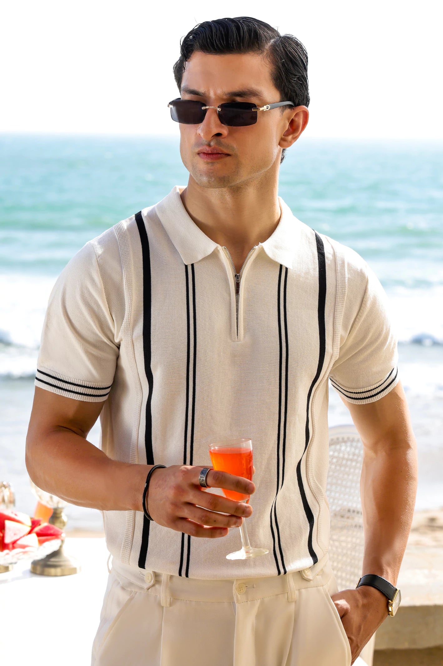 White Flat Knit Polo - Image 3