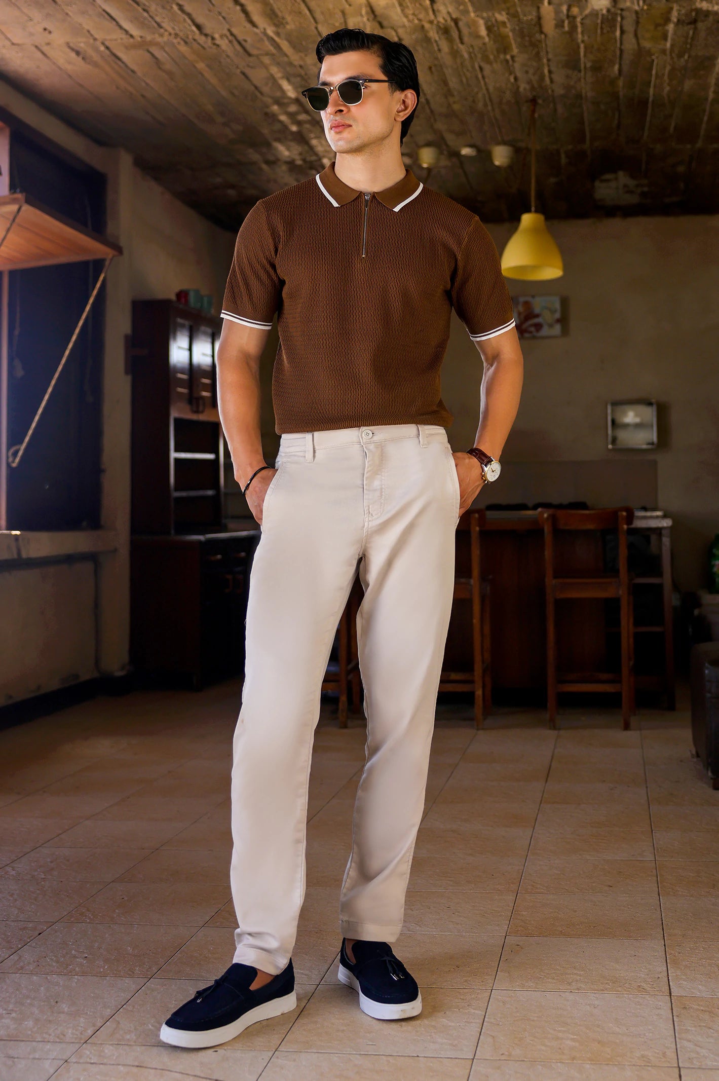 Coffee Flat Knit Polo - Image 2