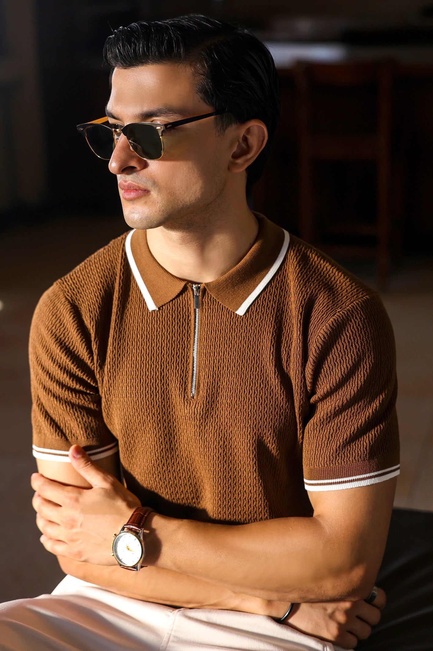 Coffee Flat Knit Polo - Image 3