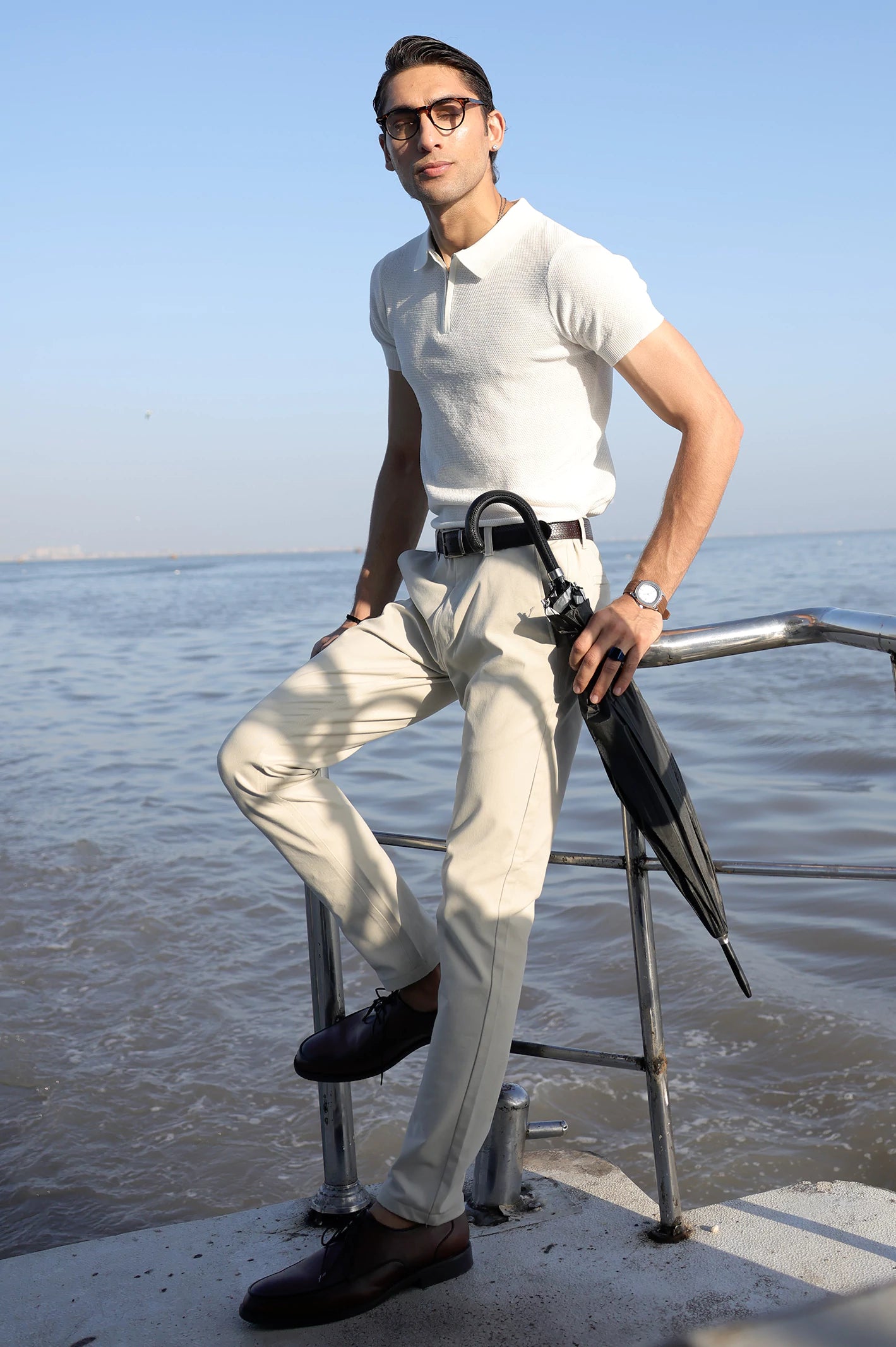 White Flat Knit Polo - Image 5