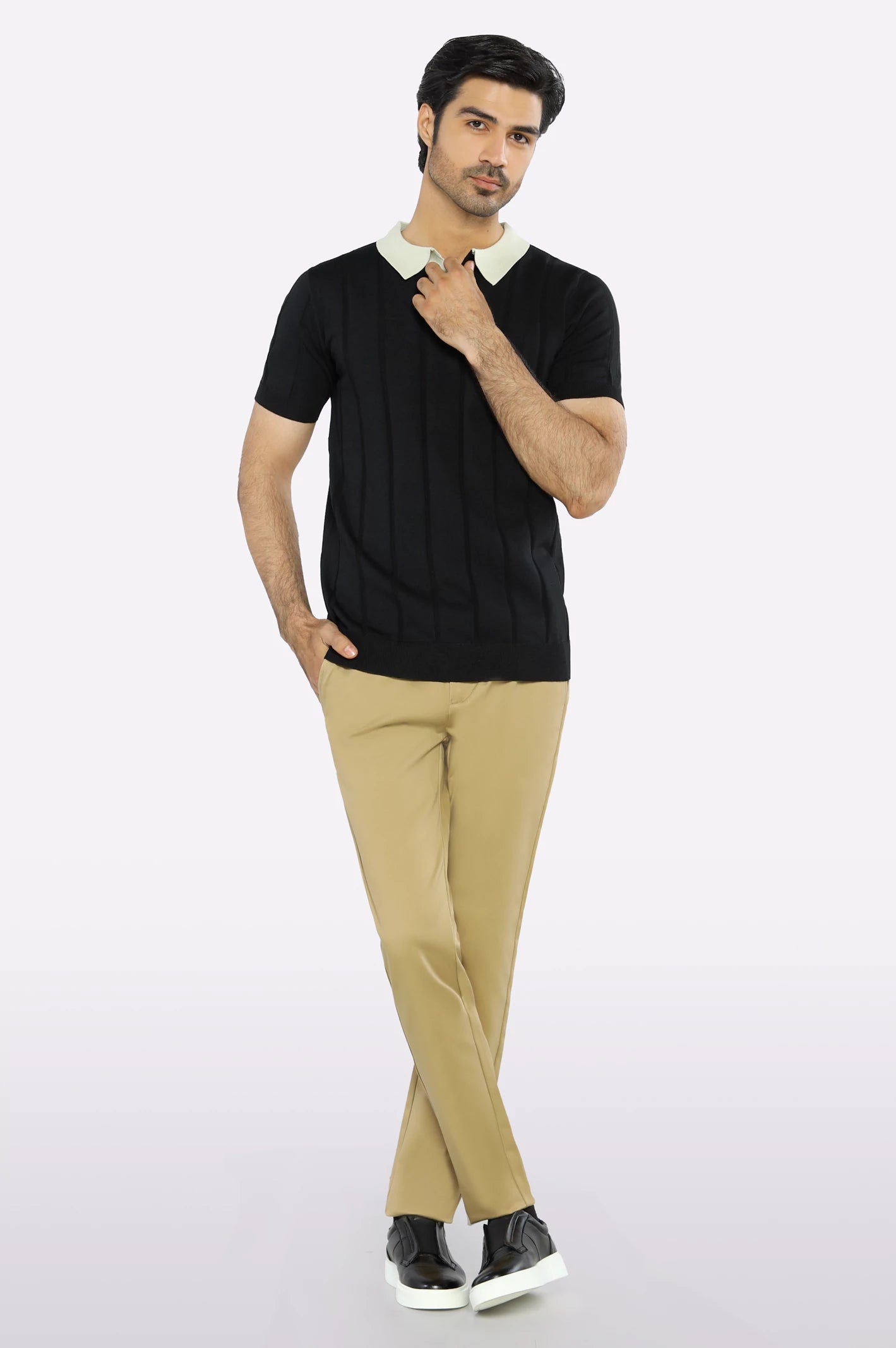 Black Flat Knit Polo - Image 2