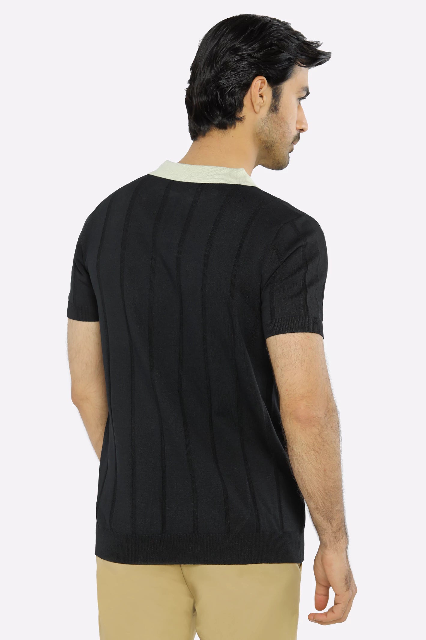 Black Flat Knit Polo - Image 3