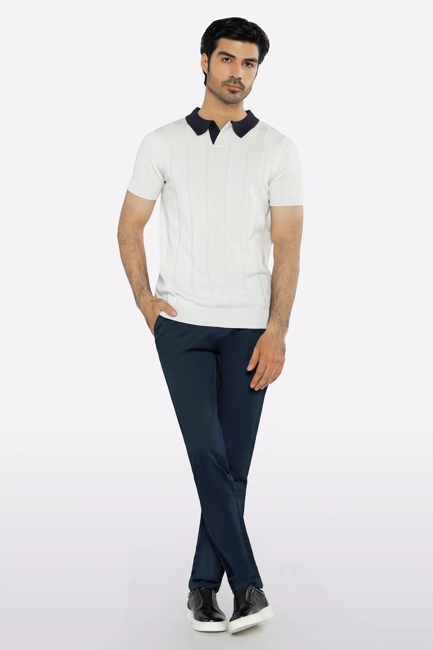 White Flat Knit Polo - Image 2
