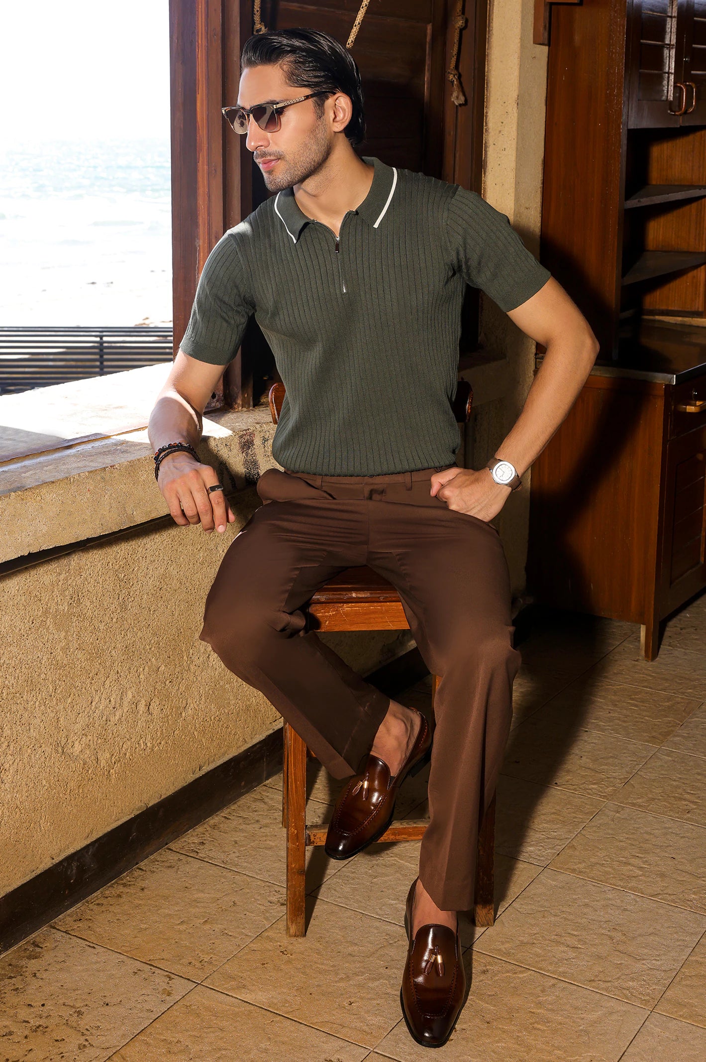 Green Flat Knit Polo - Image 3