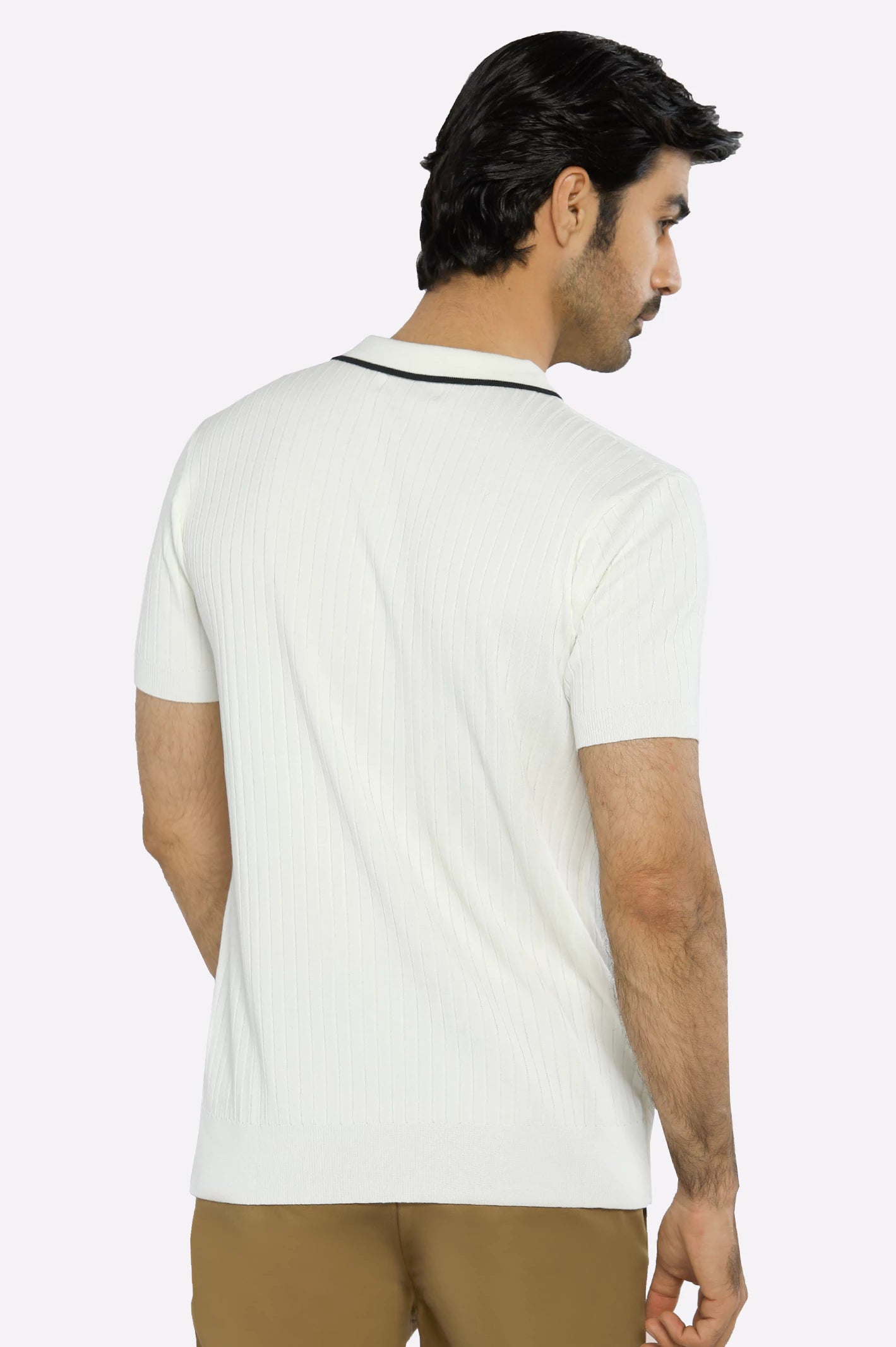 White Flat Knit Polo - Image 3