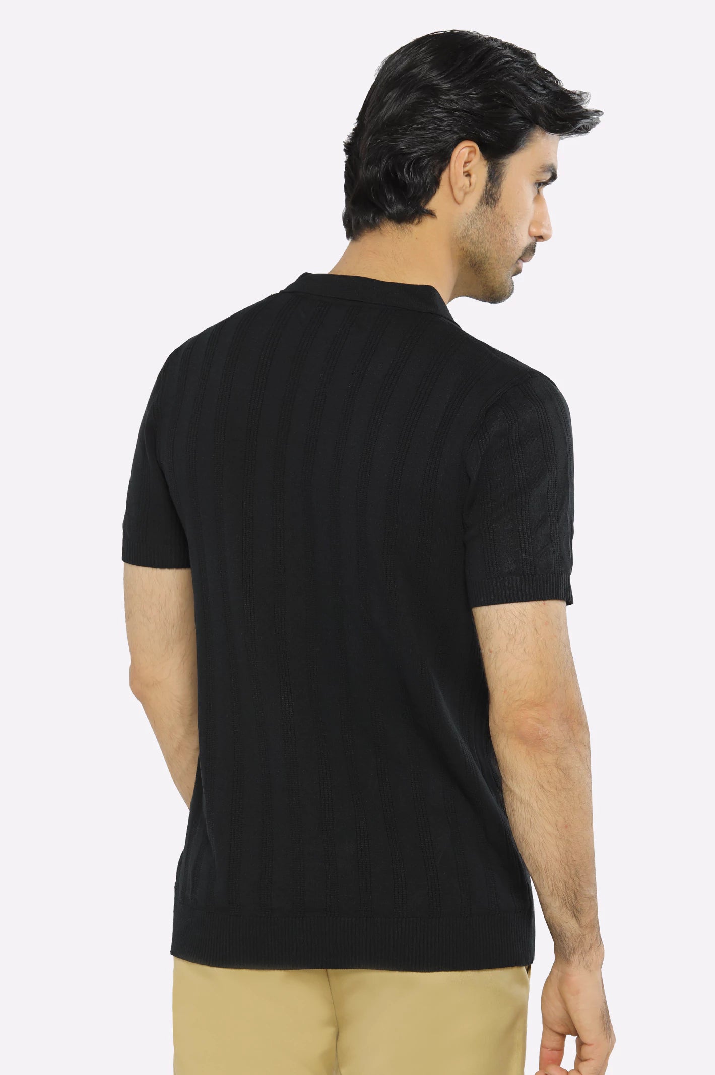 Black Flat Knit Polo - Image 3