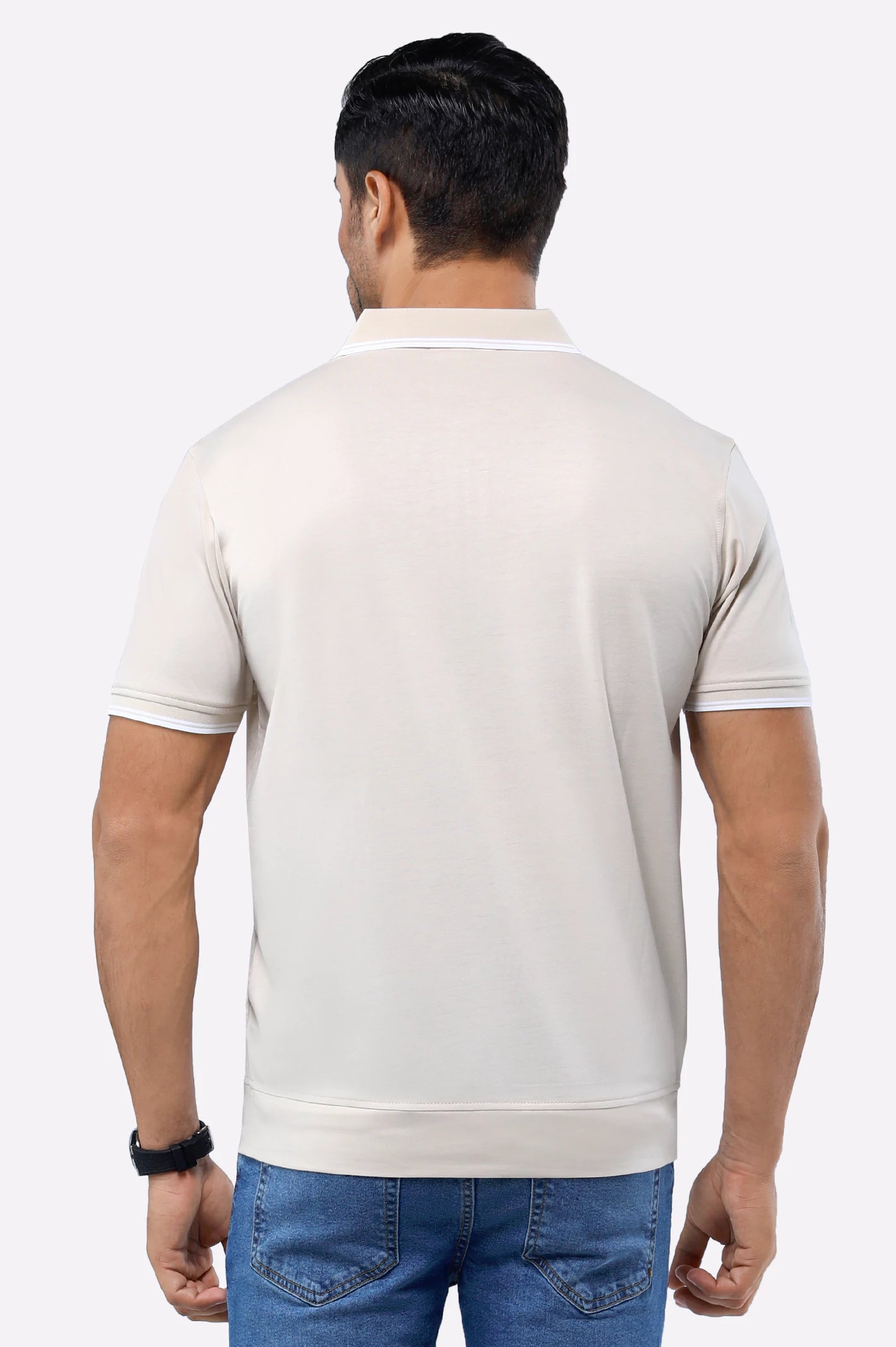 Beige Jacquard Fashion Polo - Image 3