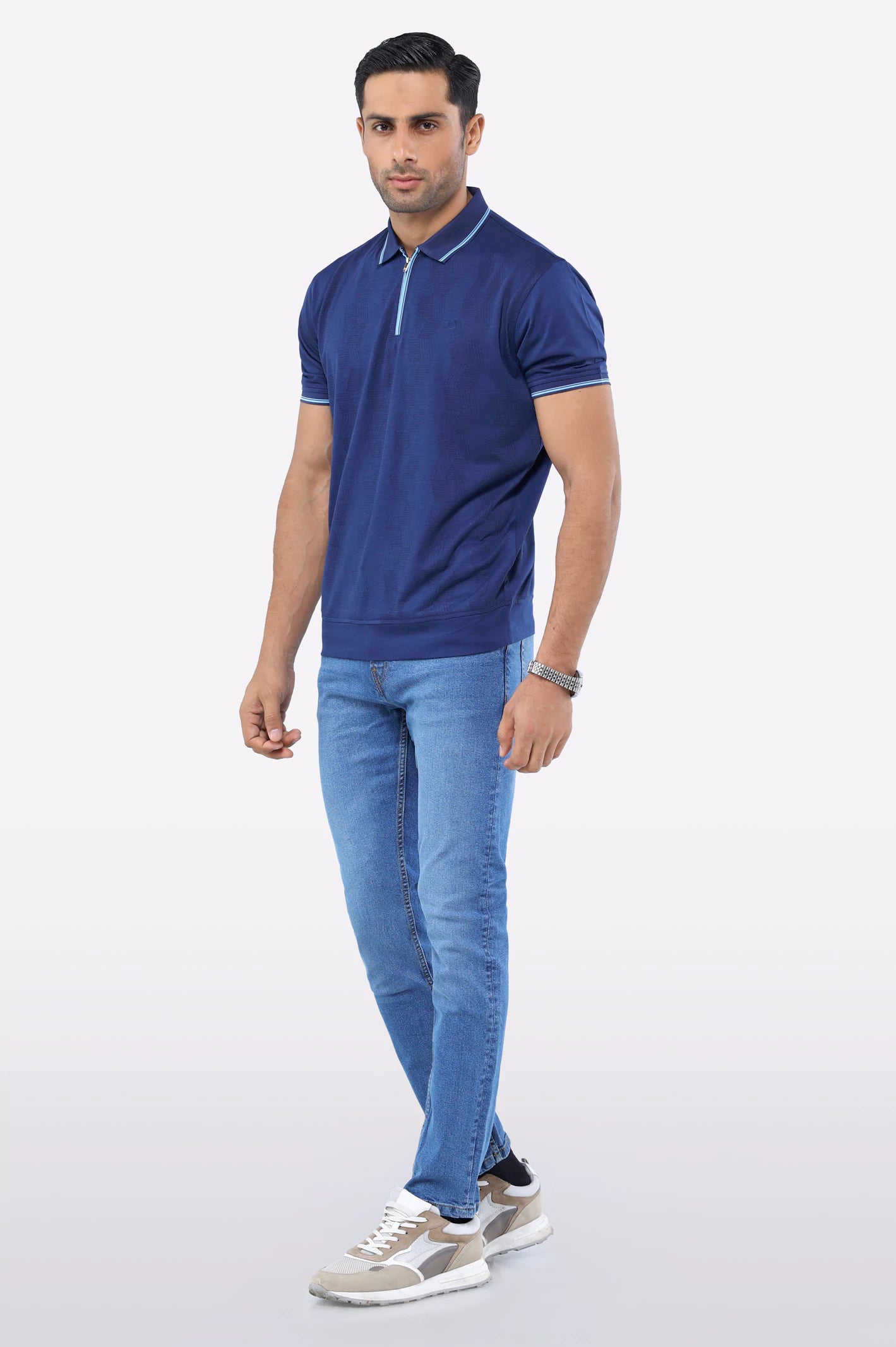Blue Jacquard Fashion Polo - Image 2