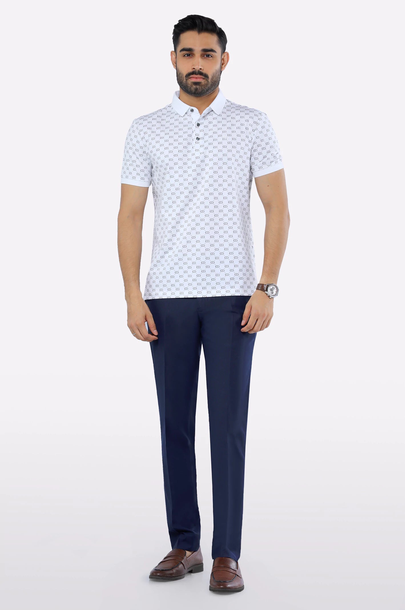 White Printed Polo - Image 2
