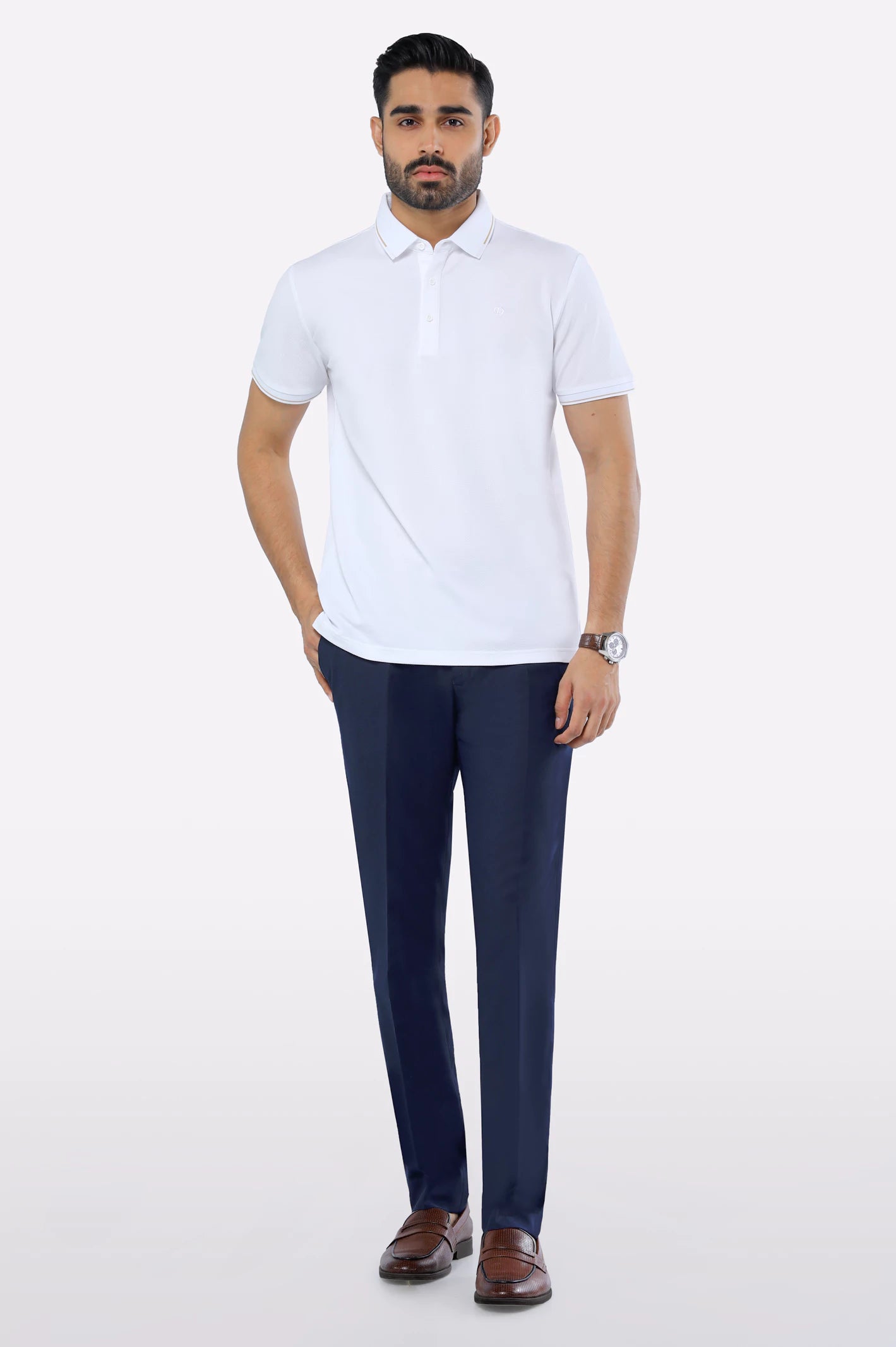White Basic Mercerized Polo - Image 2