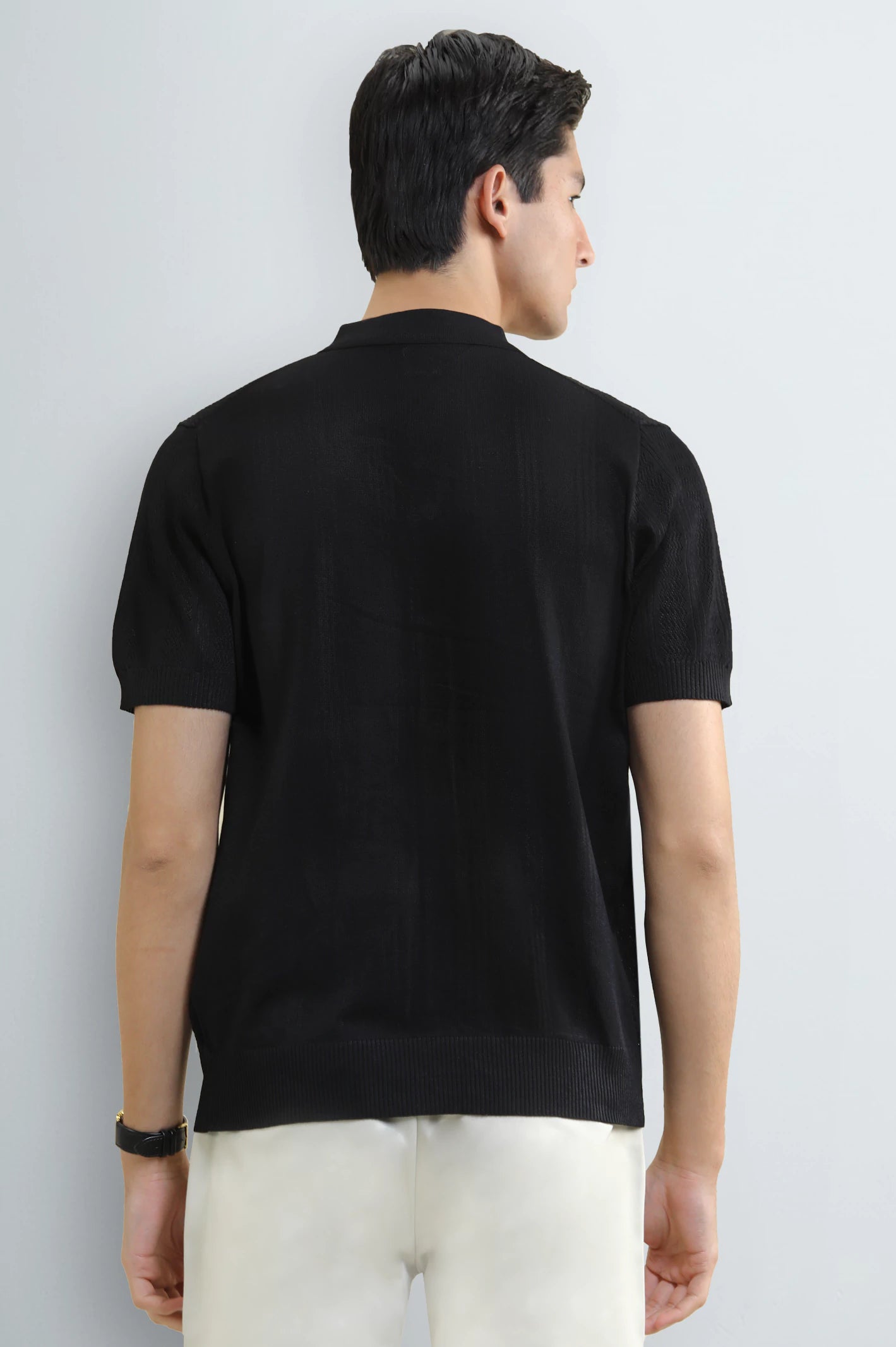 Men's Black Flat Knit Short Sleeve Shirt - Image 3